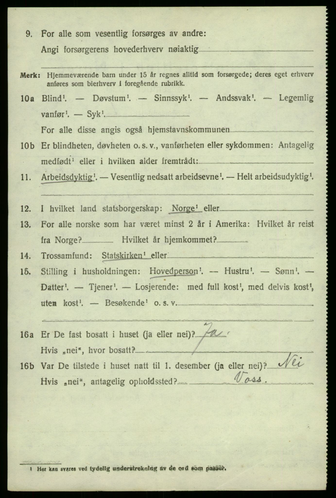 SAB, 1920 census for Granvin, 1920, p. 1171