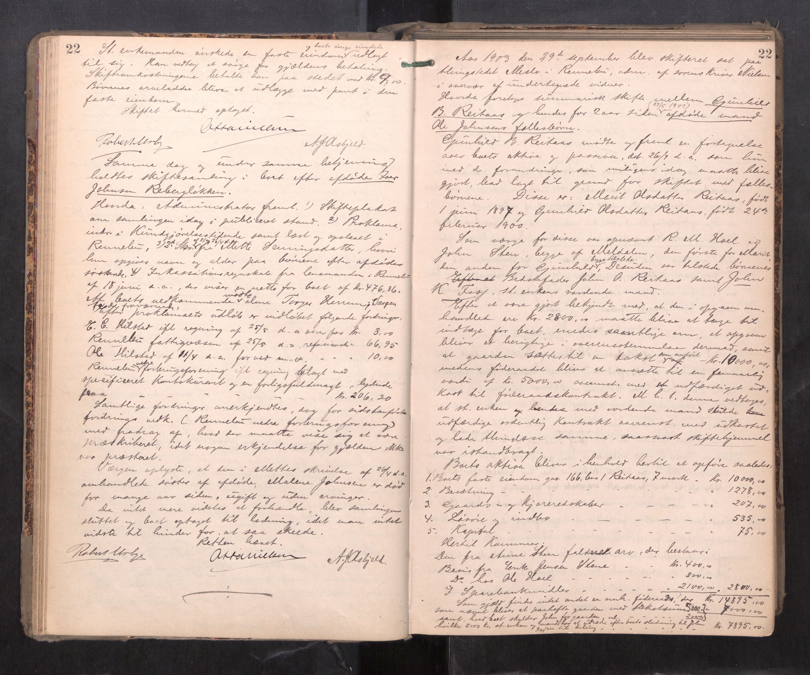 Orkdal sorenskriveri, AV/SAT-A-4169/1/3/3B/L0011: Skiftebehandlingsprotokoll, 1902-1914, p. 22