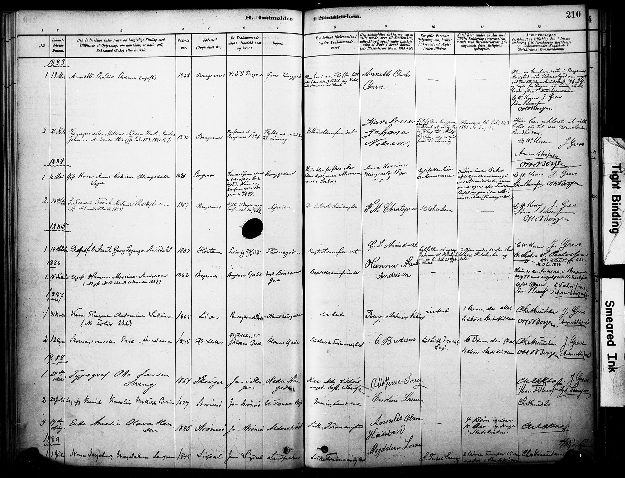 Bragernes kirkebøker, SAKO/A-6/F/Fc/L0005: Parish register (official) no. III 5, 1878-1890, p. 210