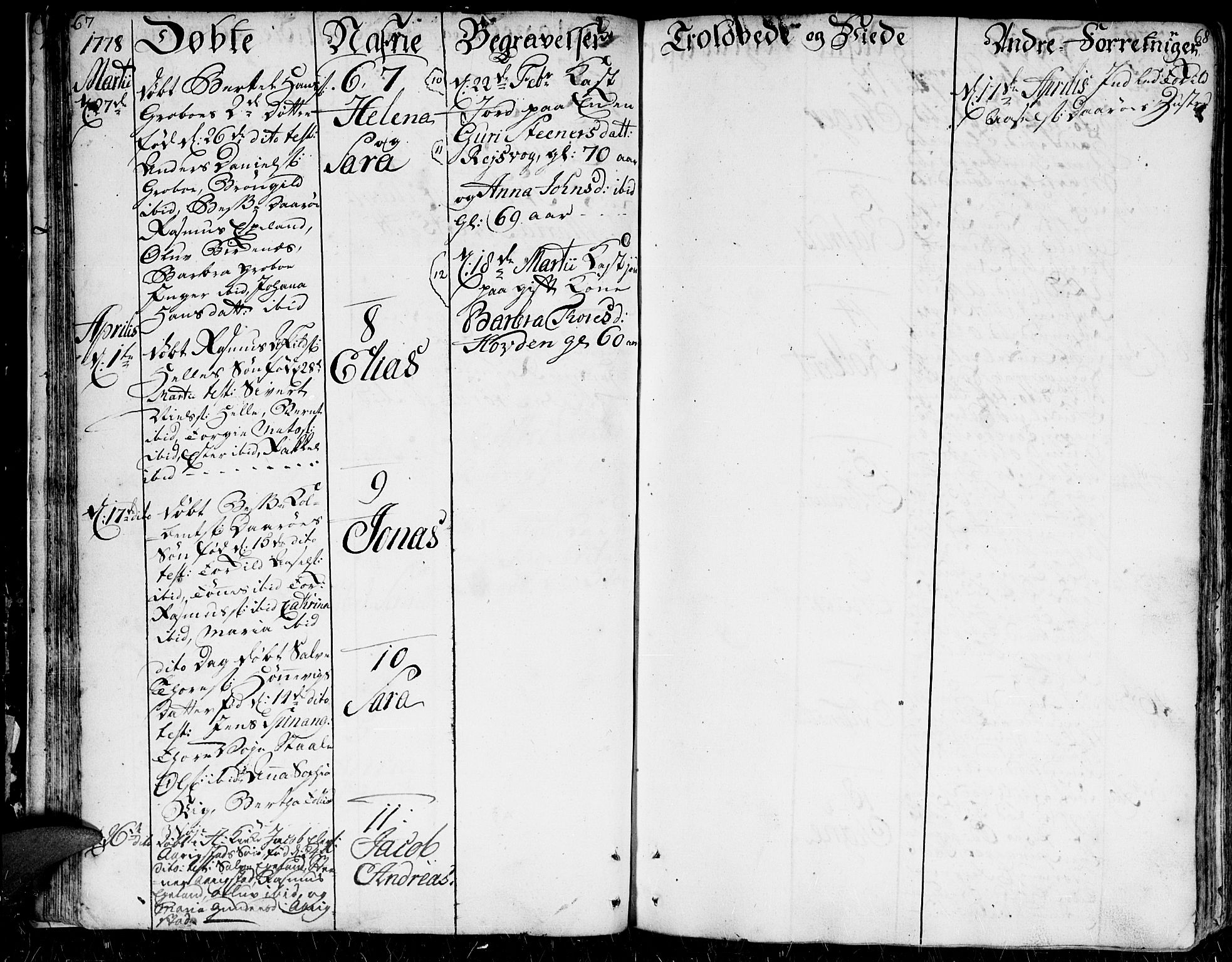 Herad sokneprestkontor, AV/SAK-1111-0018/F/Fa/Faa/L0001: Parish register (official) no. A 1 /2, 1768-1797, p. 67-68