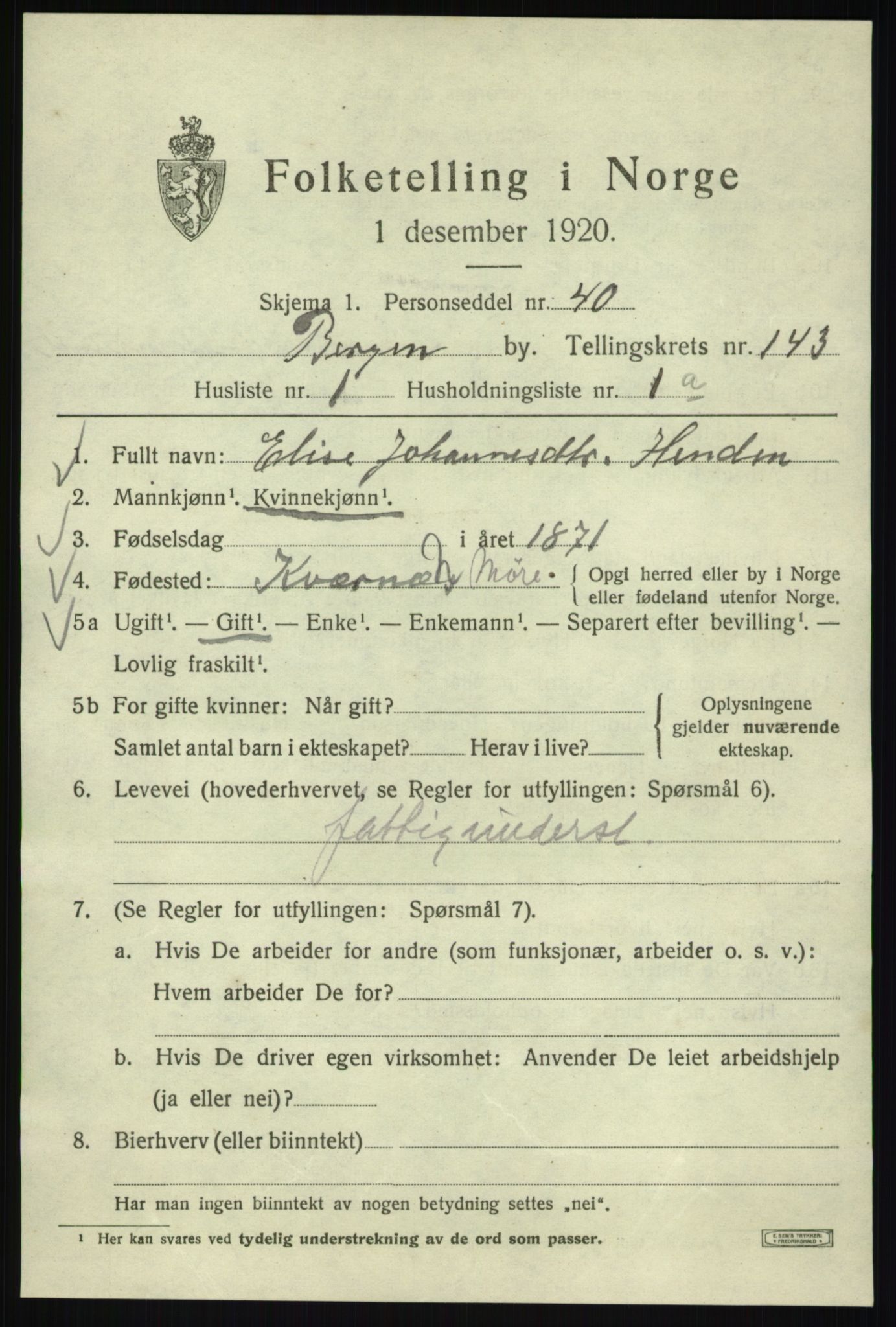 SAB, 1920 census for Bergen, 1920, p. 237934