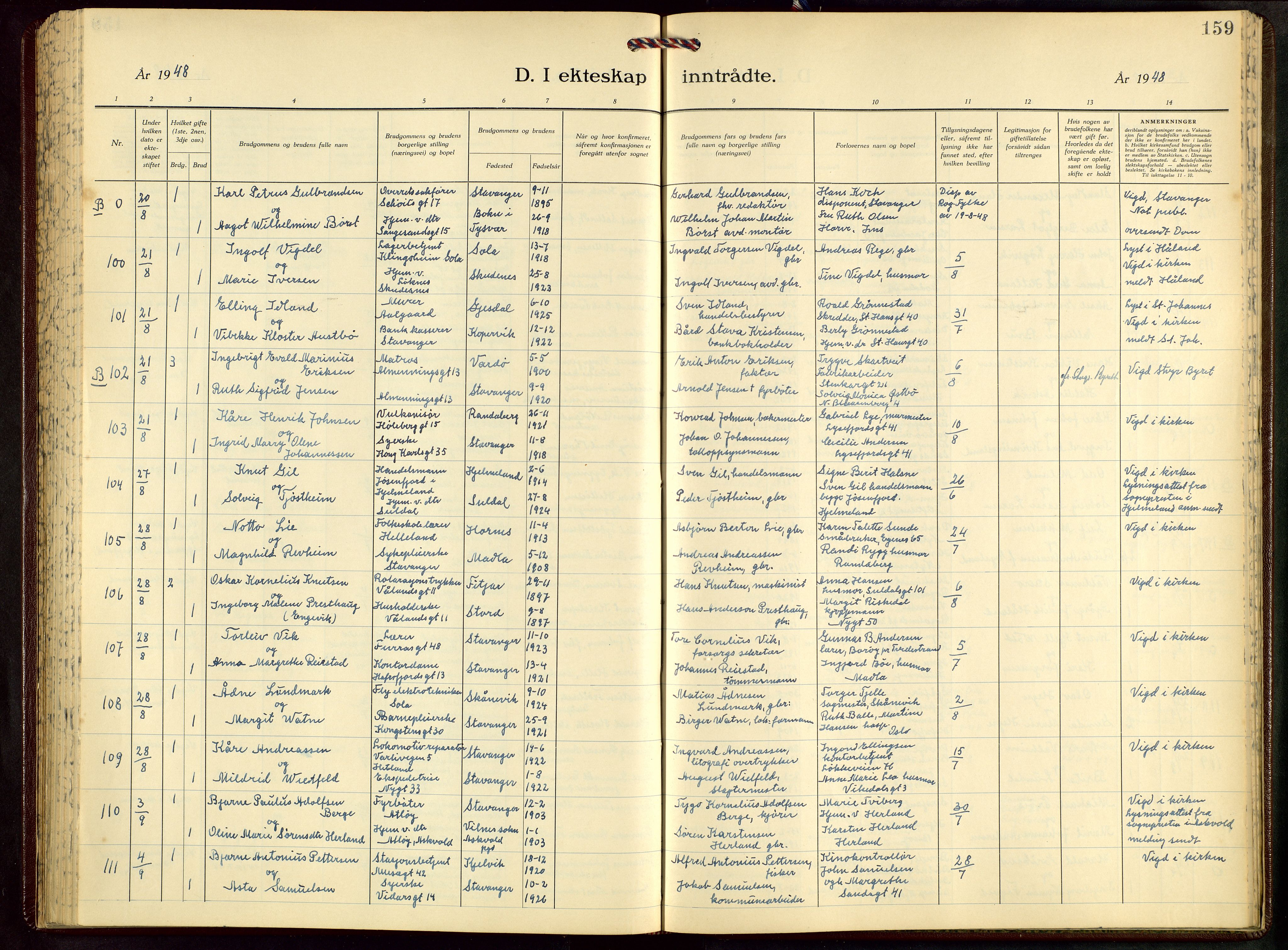 St. Petri sokneprestkontor, SAST/A-101813/001/30/30BB/L0012: Parish register (copy) no. B 12, 1936-1951, p. 159