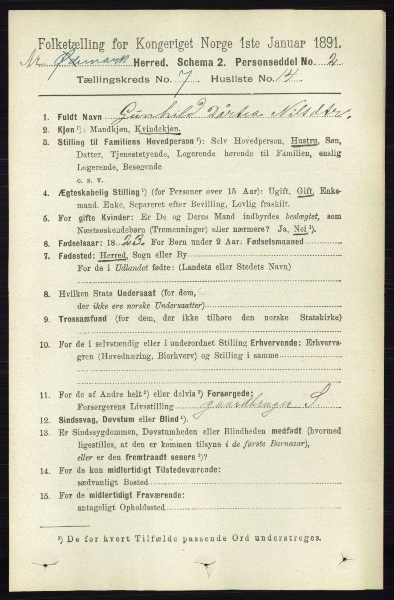 RA, 1891 census for 0118 Aremark, 1891, p. 3985