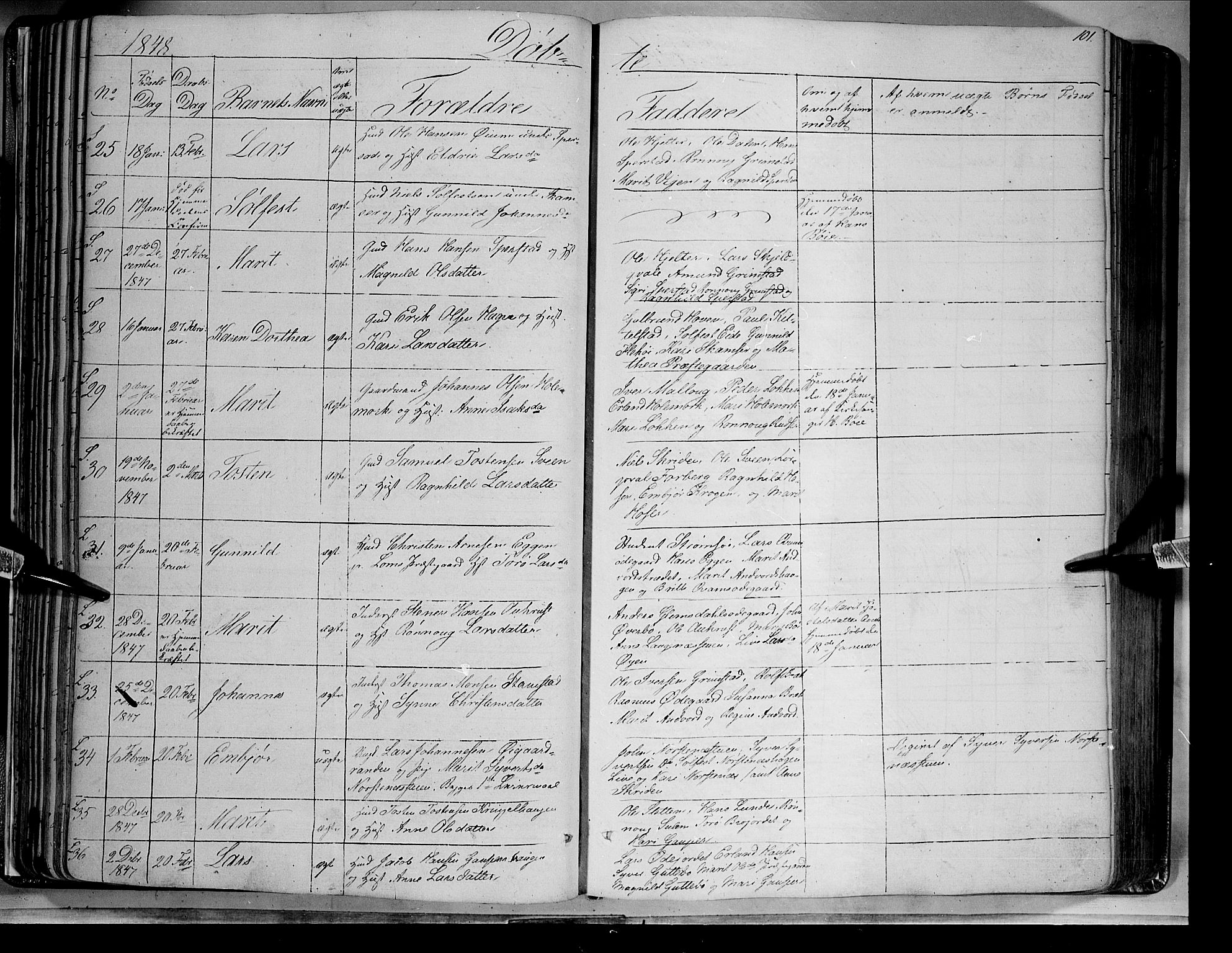 Lom prestekontor, AV/SAH-PREST-070/K/L0006: Parish register (official) no. 6A, 1837-1863, p. 101