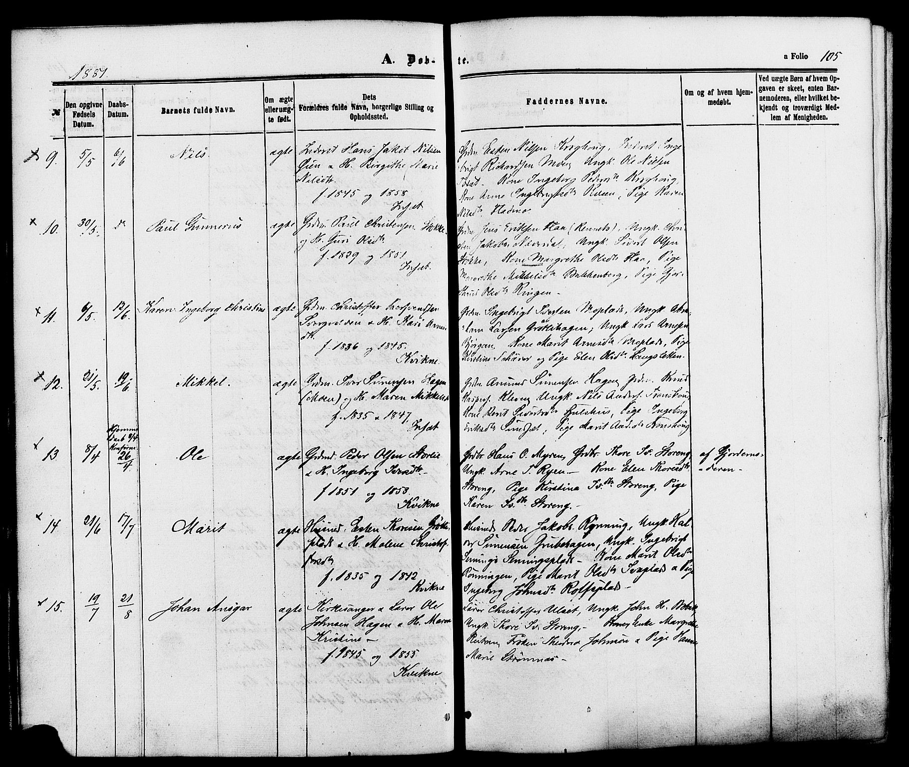 Kvikne prestekontor, AV/SAH-PREST-064/H/Ha/Haa/L0006: Parish register (official) no. 6, 1863-1886, p. 105