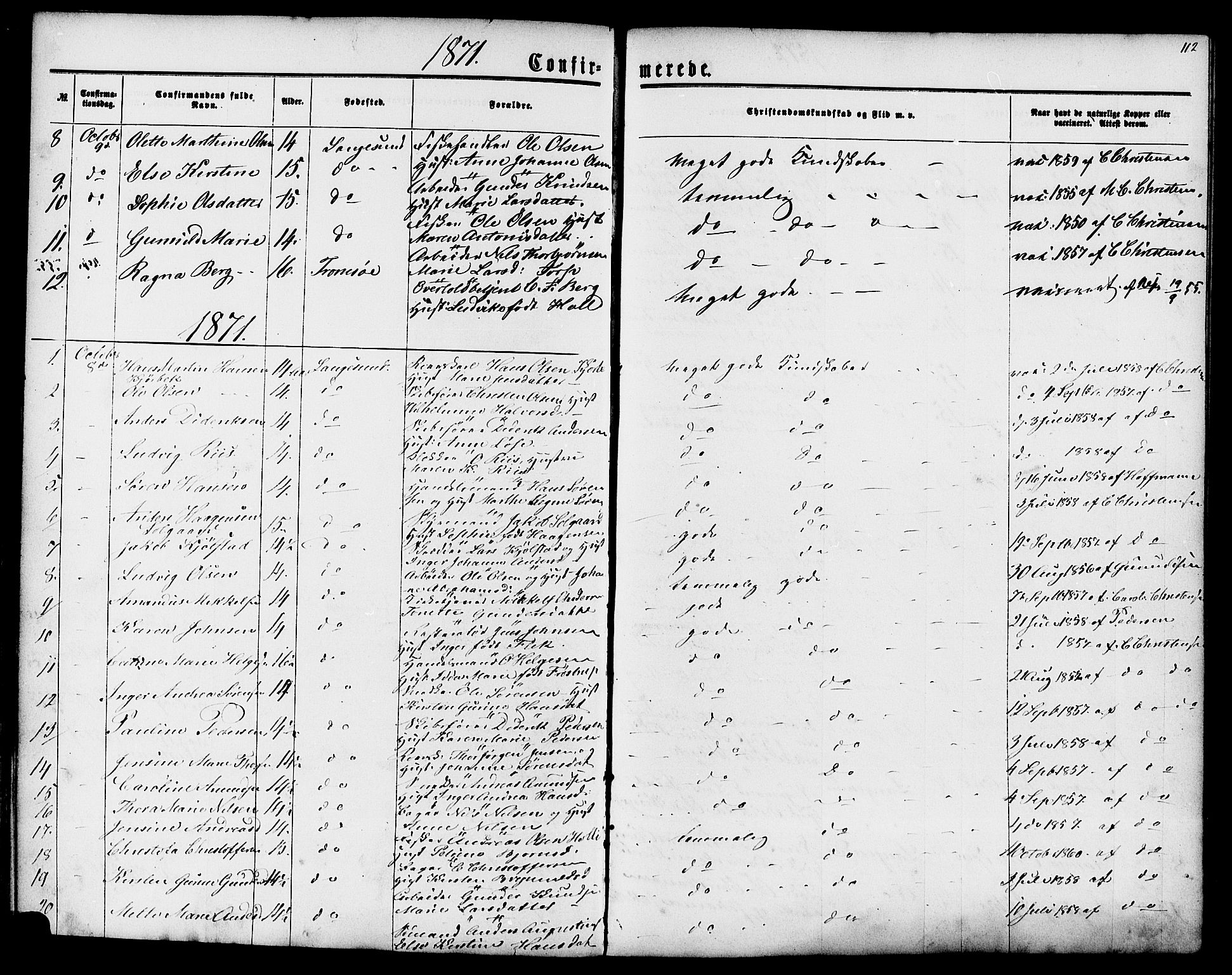 Langesund kirkebøker, SAKO/A-280/G/Ga/L0004: Parish register (copy) no. 4, 1859-1884, p. 112