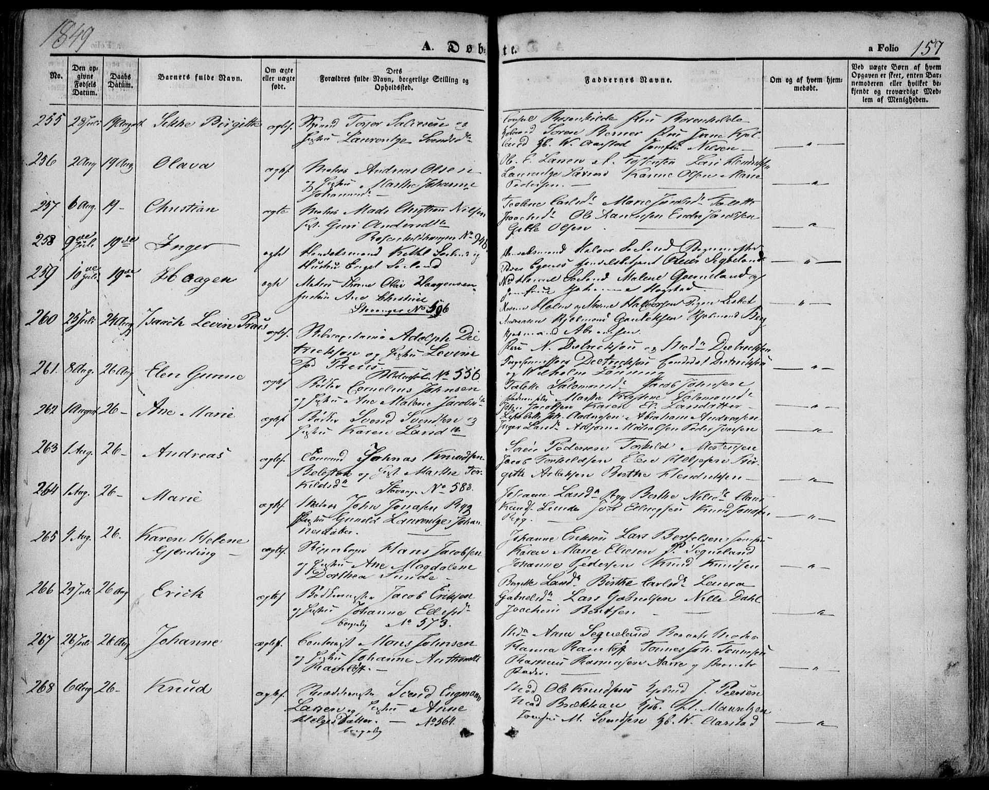 Domkirken sokneprestkontor, SAST/A-101812/001/30/30BA/L0016: Parish register (official) no. A 15, 1844-1854, p. 157