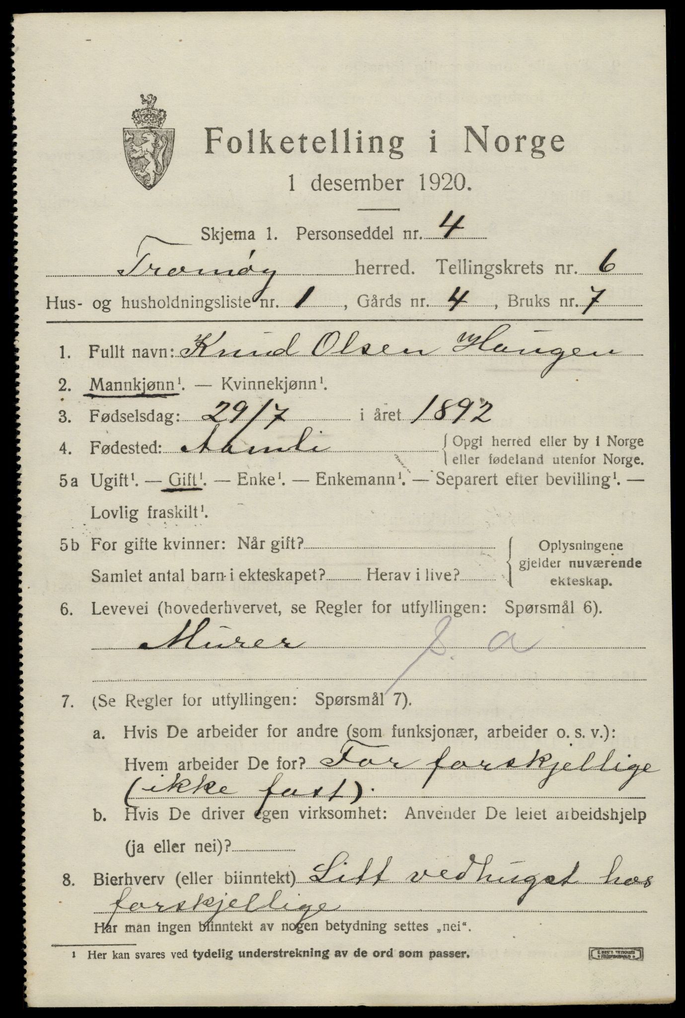 SAK, 1920 census for Tromøy, 1920, p. 4437