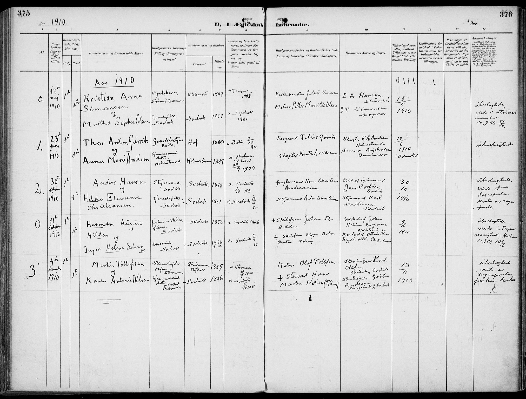 Strømm kirkebøker, AV/SAKO-A-322/F/Fb/L0002: Parish register (official) no. II 2, 1900-1919, p. 375-376