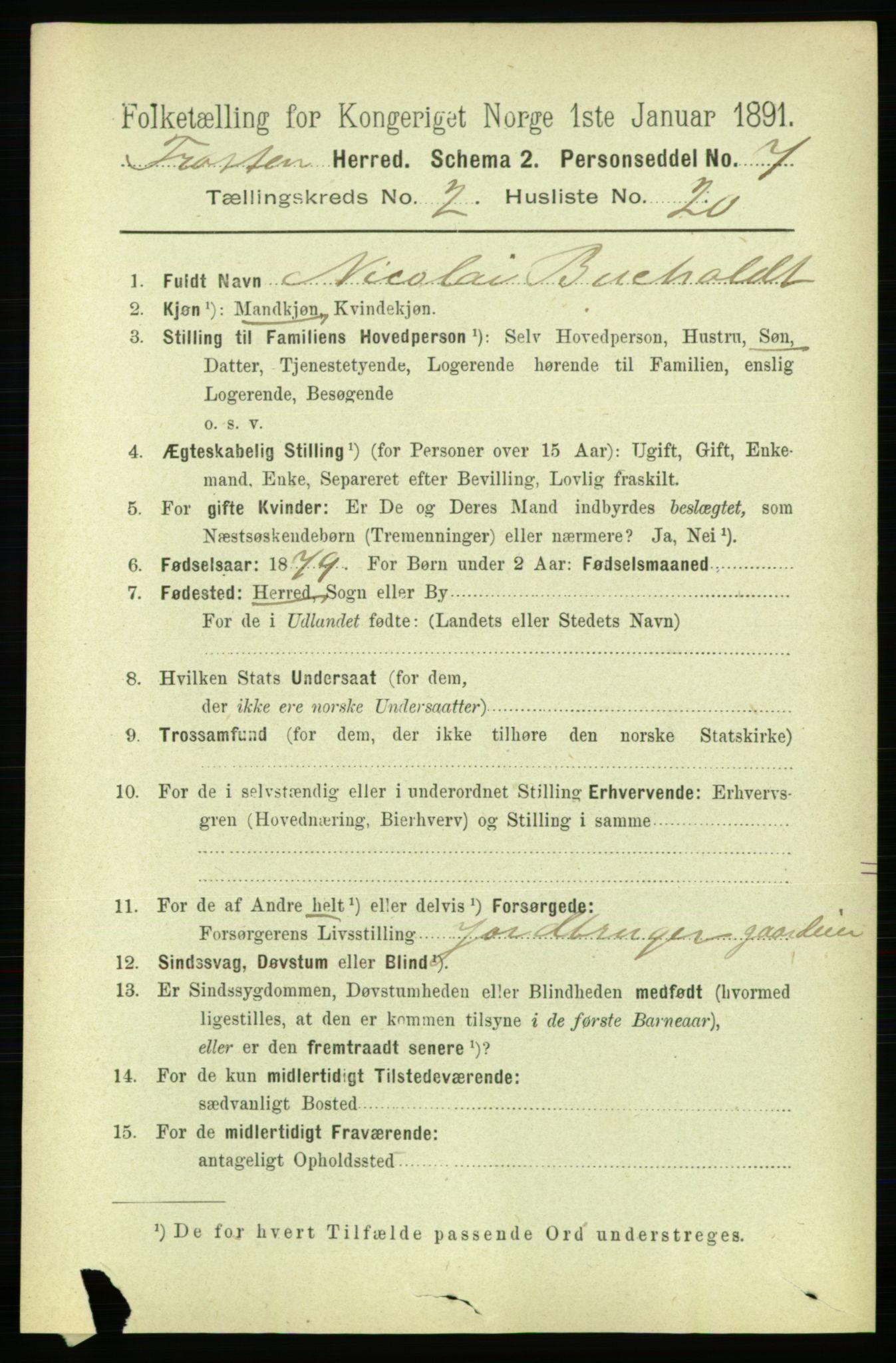 RA, 1891 census for 1717 Frosta, 1891, p. 1183