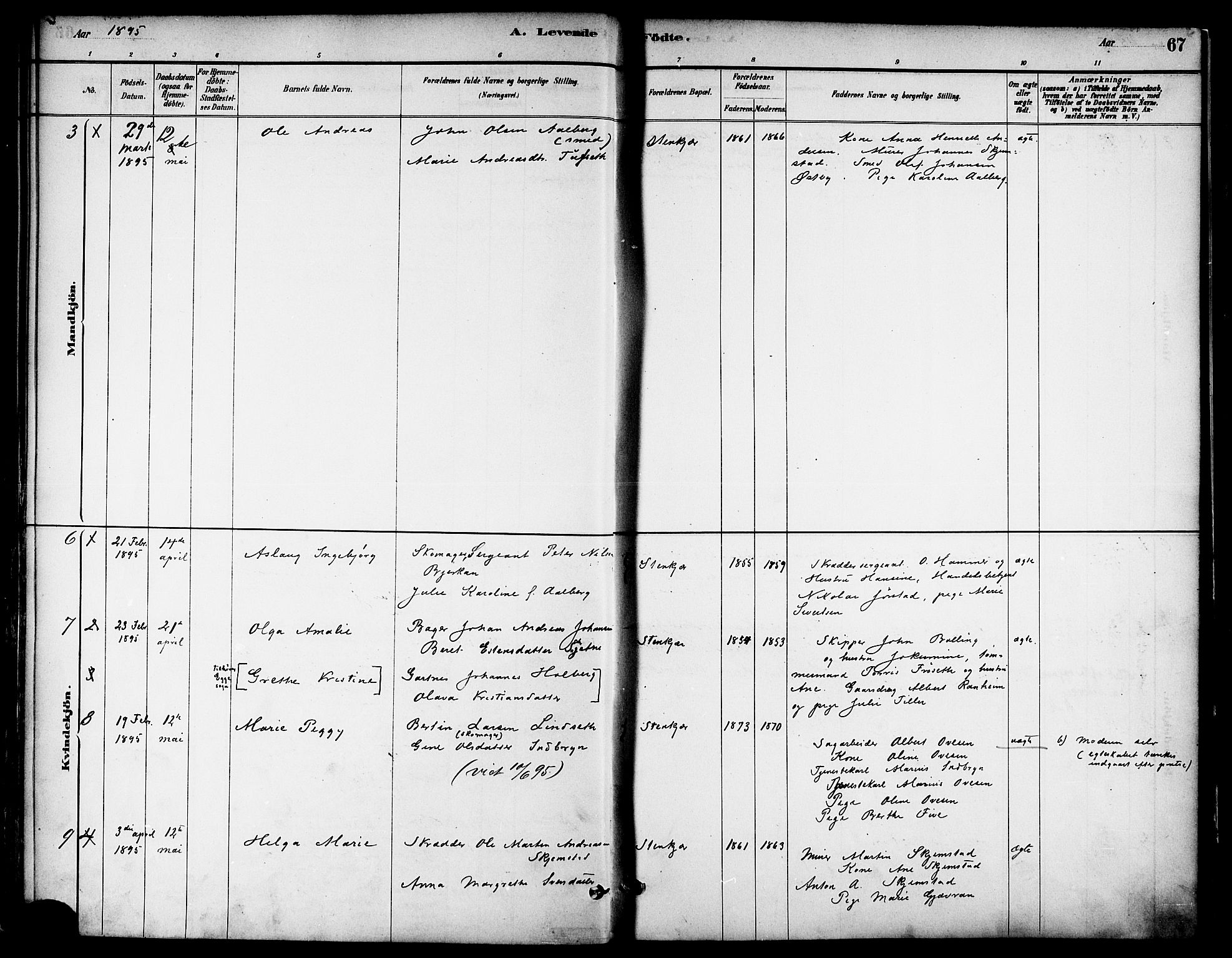 Ministerialprotokoller, klokkerbøker og fødselsregistre - Nord-Trøndelag, AV/SAT-A-1458/739/L0371: Parish register (official) no. 739A03, 1881-1895, p. 67