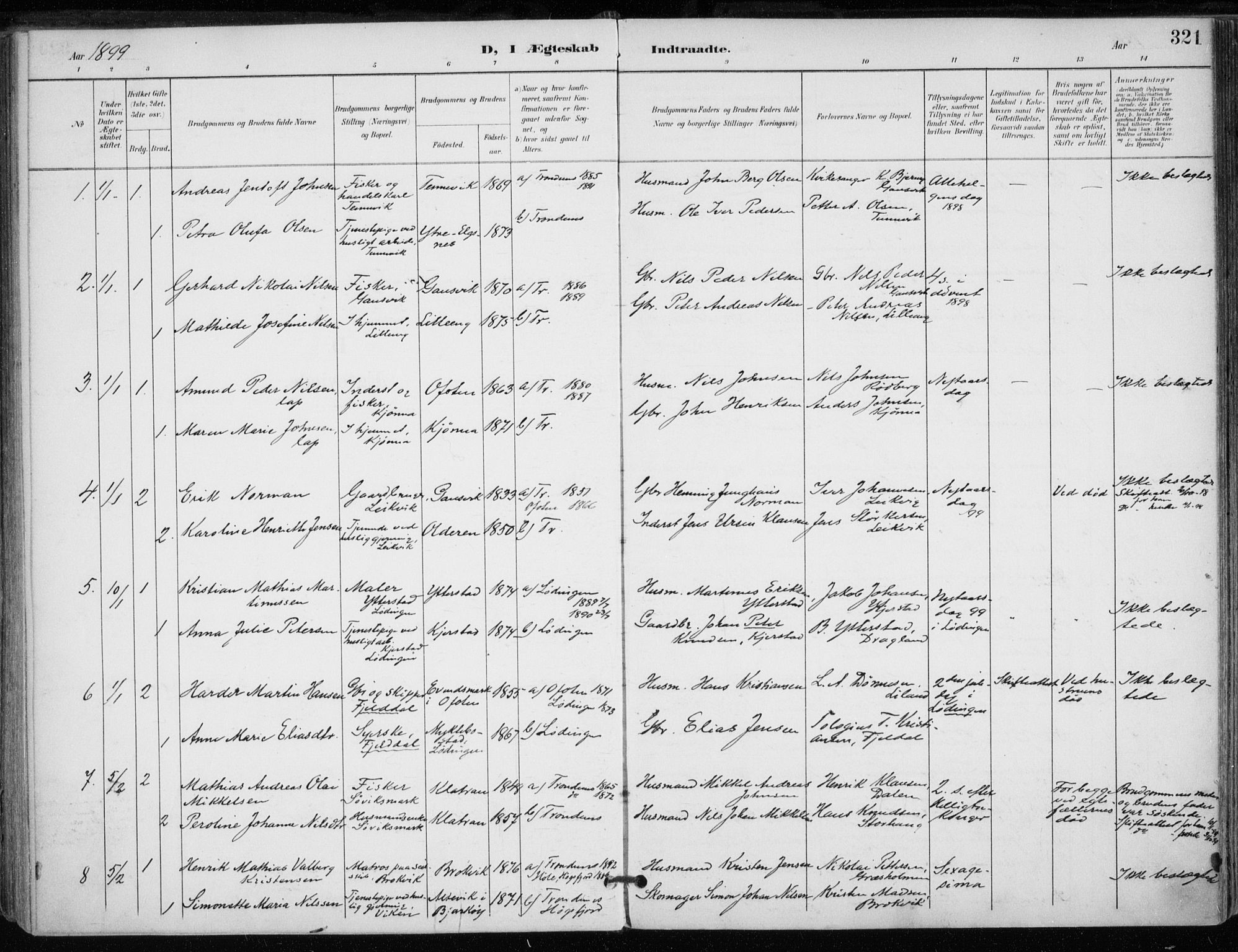 Trondenes sokneprestkontor, AV/SATØ-S-1319/H/Ha/L0017kirke: Parish register (official) no. 17, 1899-1908, p. 321