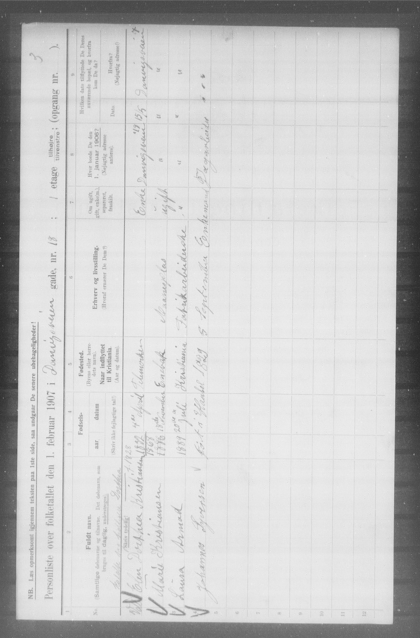 OBA, Municipal Census 1907 for Kristiania, 1907, p. 7796