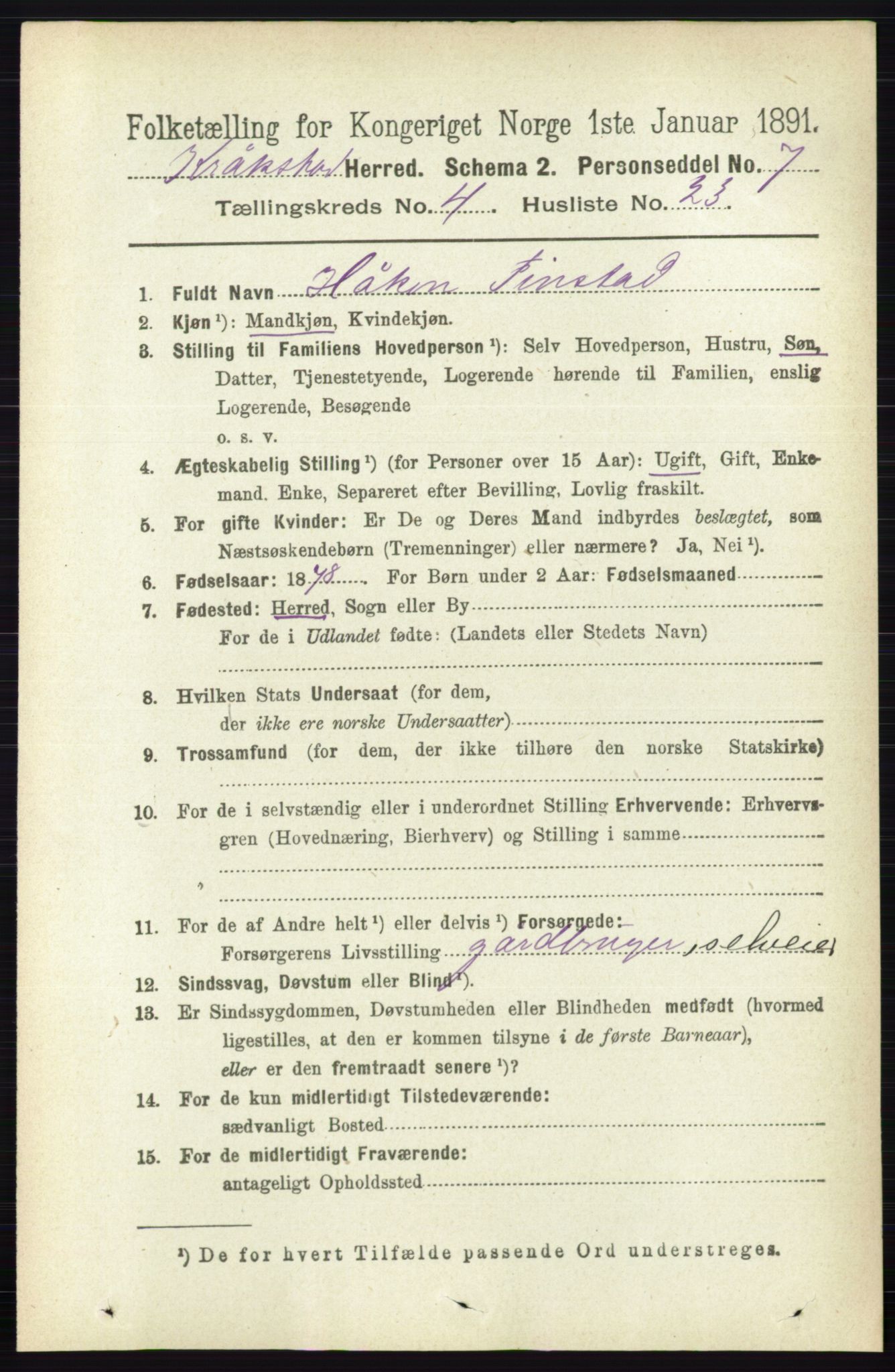 RA, 1891 census for 0212 Kråkstad, 1891, p. 1917