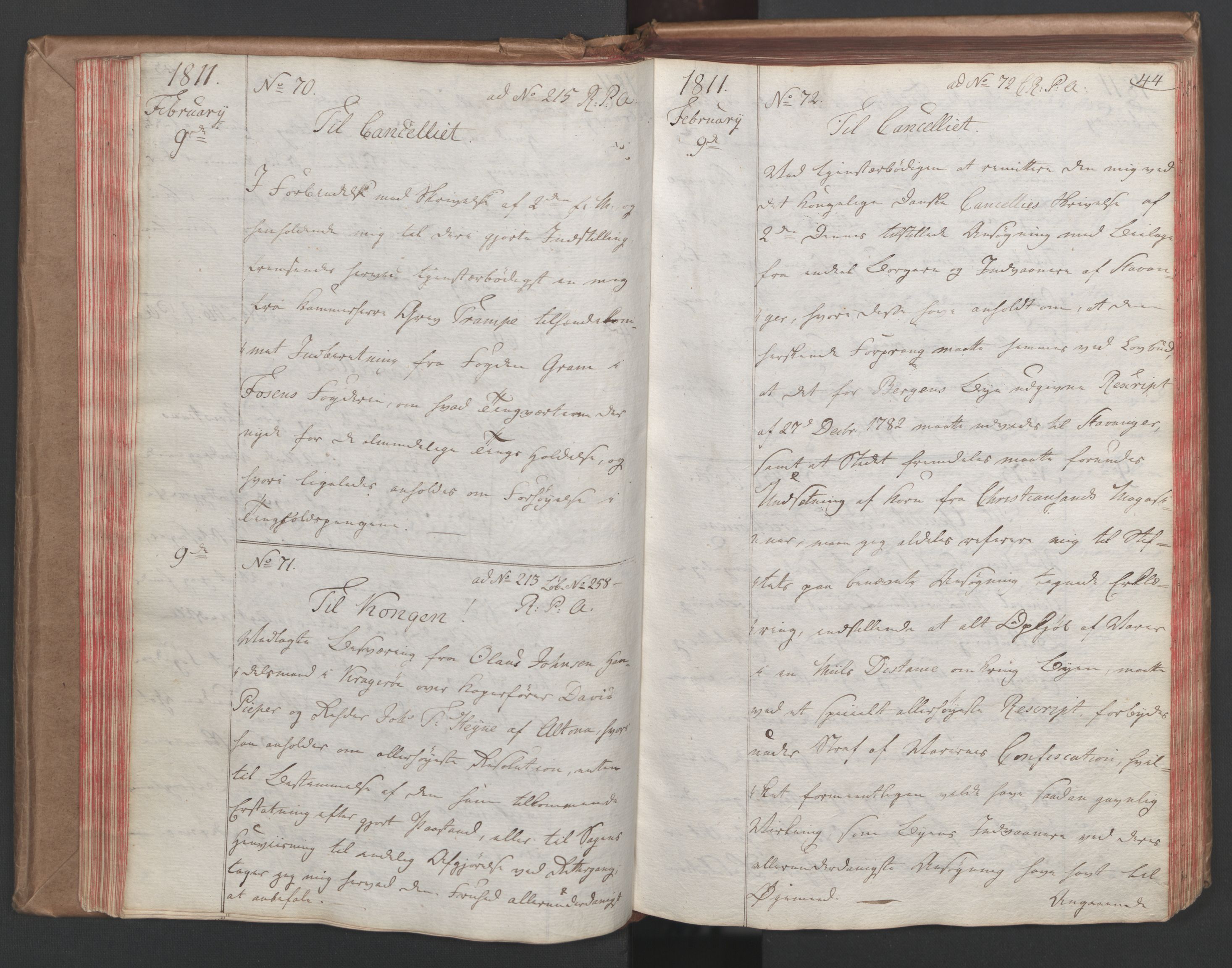 Stattholderembetet 1810-1814, 1. kontor (Kontor A), AV/RA-EA-2872/Ba/L0001: Kollegial korrespondanseprotokoll, 1810-1811, p. 43b-44a