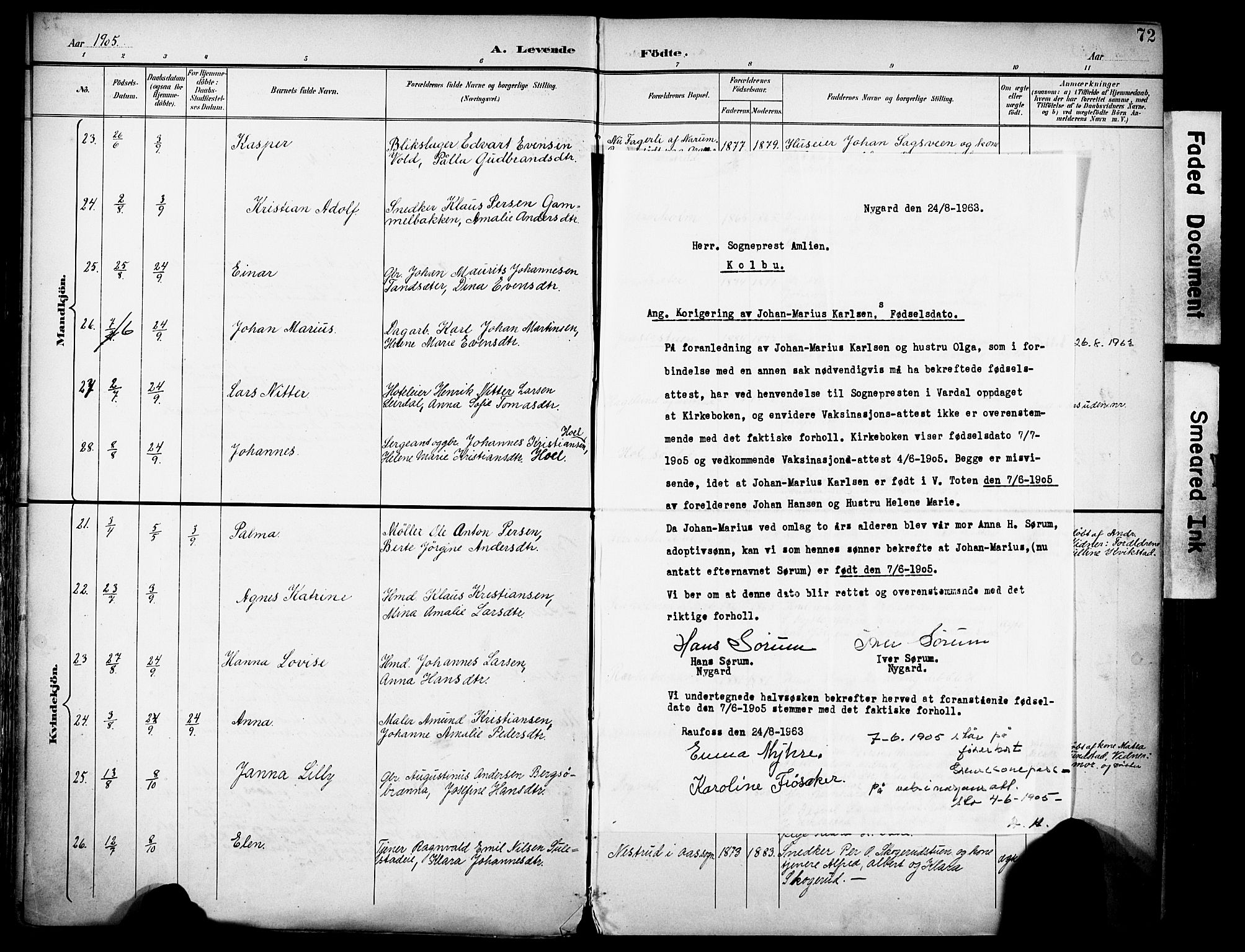 Vestre Toten prestekontor, SAH/PREST-108/H/Ha/Haa/L0013: Parish register (official) no. 13, 1895-1911, p. 72