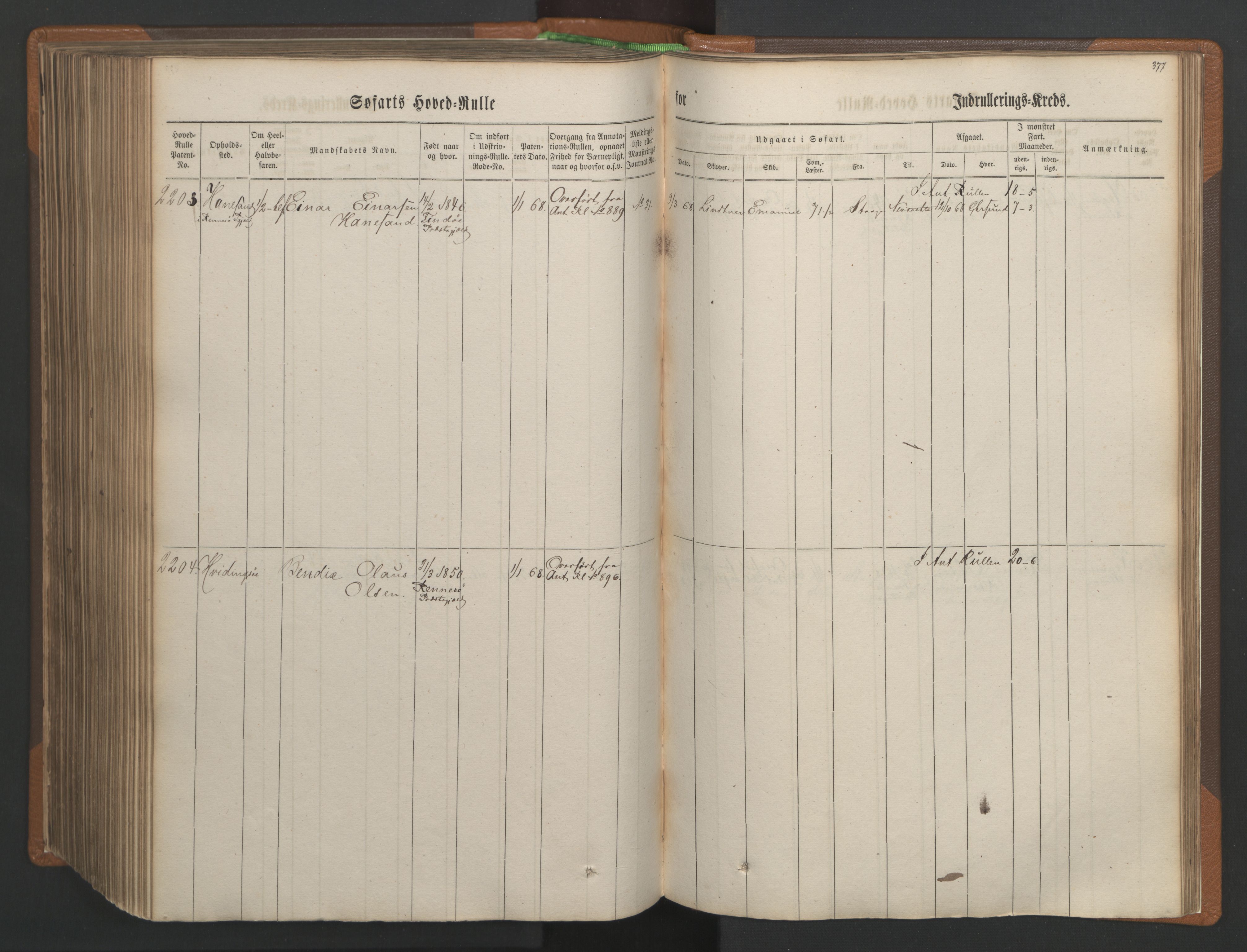 Stavanger sjømannskontor, AV/SAST-A-102006/F/Fb/Fbb/L0003: Sjøfartshovedrulle, patentnr. 1451-2270, 1863, p. 394