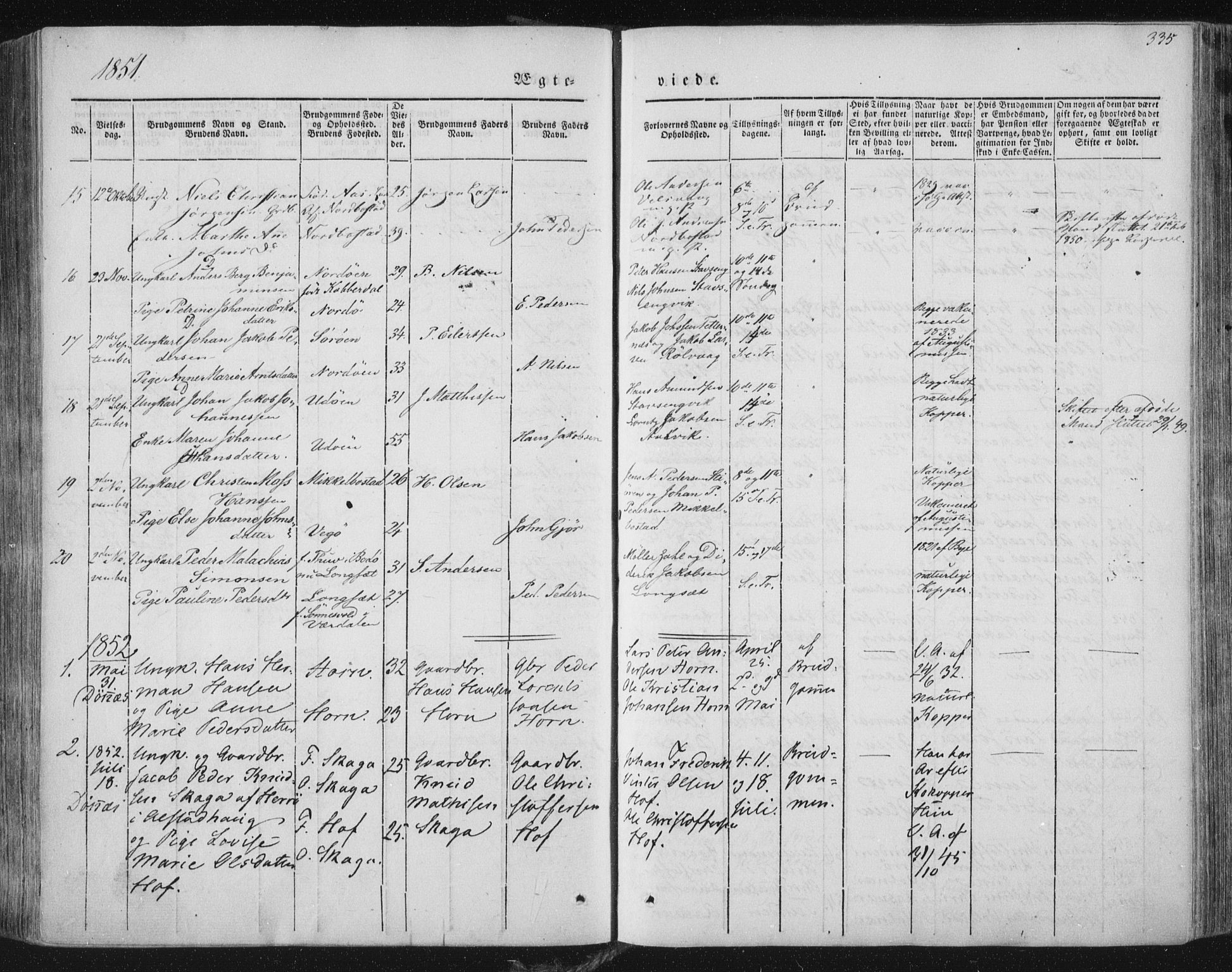 Ministerialprotokoller, klokkerbøker og fødselsregistre - Nordland, AV/SAT-A-1459/838/L0549: Parish register (official) no. 838A07, 1840-1854, p. 335