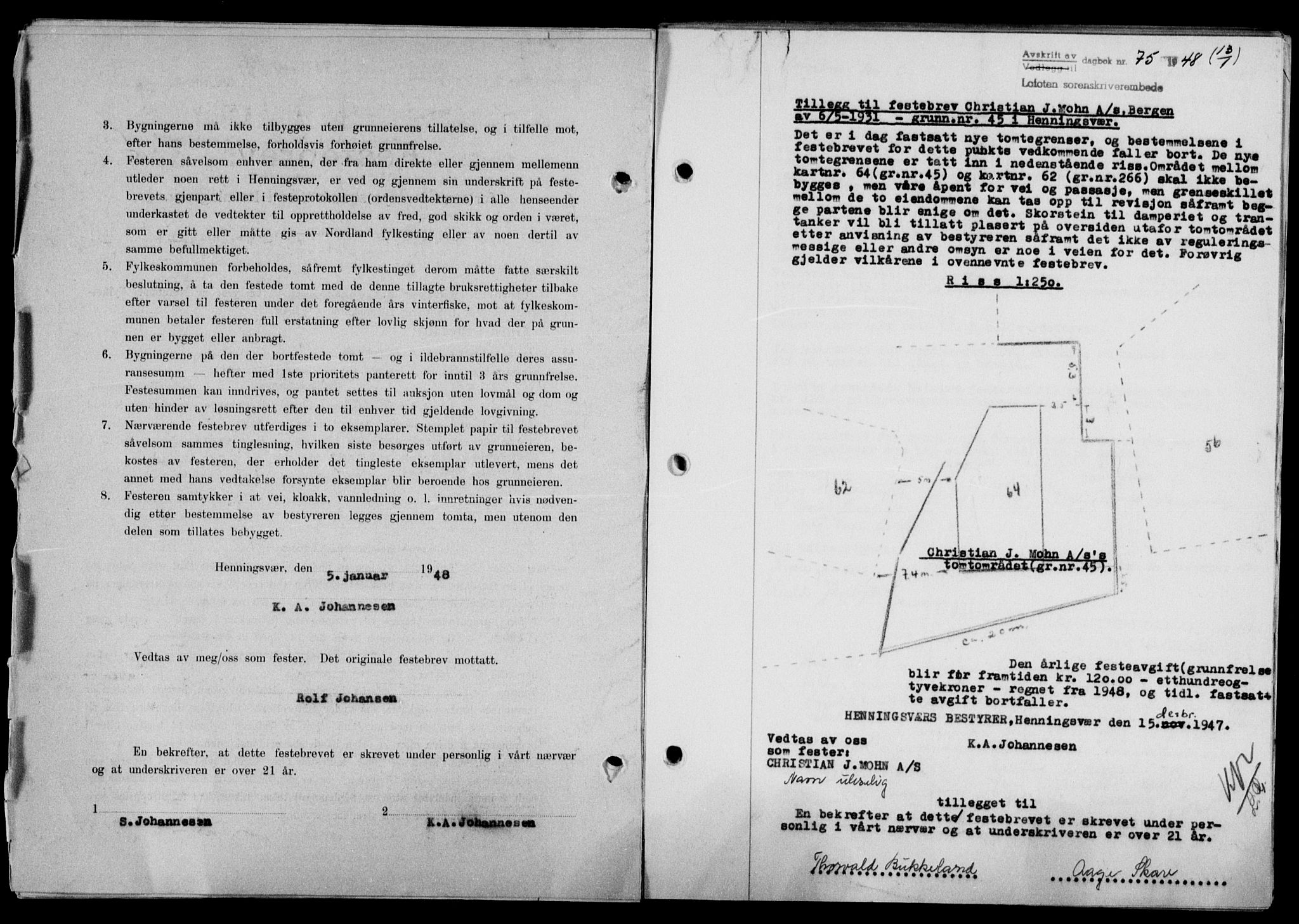 Lofoten sorenskriveri, SAT/A-0017/1/2/2C/L0017a: Mortgage book no. 17a, 1947-1948, Diary no: : 75/1948