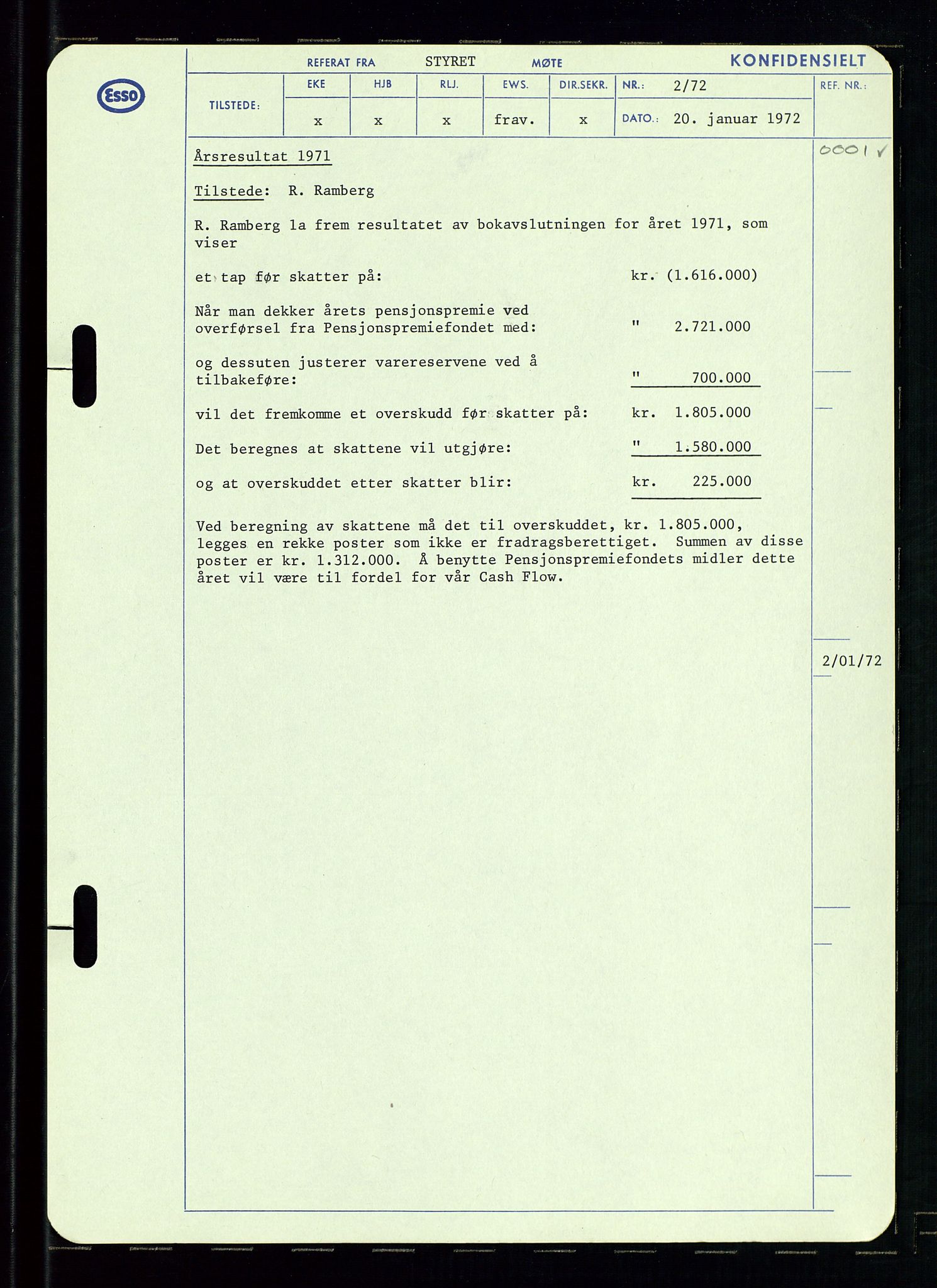 Pa 0982 - Esso Norge A/S, AV/SAST-A-100448/A/Aa/L0003/0002: Den administrerende direksjon Board minutes (styrereferater) og Bedriftforsamlingsprotokoll / Den administrerende direksjon Board minutes (styrereferater), 1970-1974, p. 120