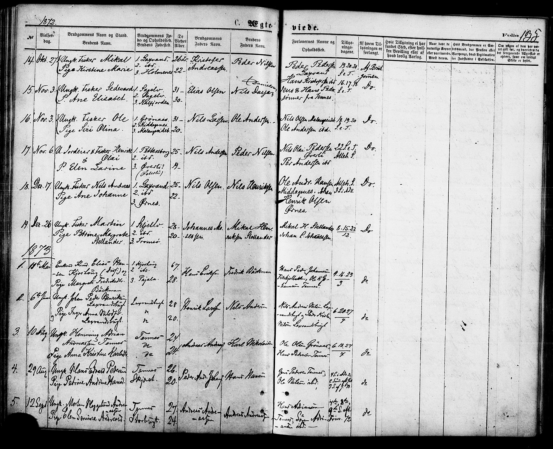 Balsfjord sokneprestembete, SATØ/S-1303/G/Ga/L0004kirke: Parish register (official) no. 4, 1871-1883, p. 135