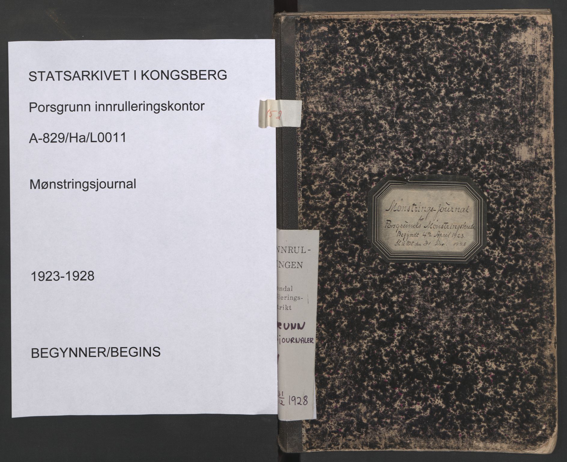 Porsgrunn innrulleringskontor, SAKO/A-829/H/Ha/L0011: Mønstringsjournal, 1923-1928, p. 1