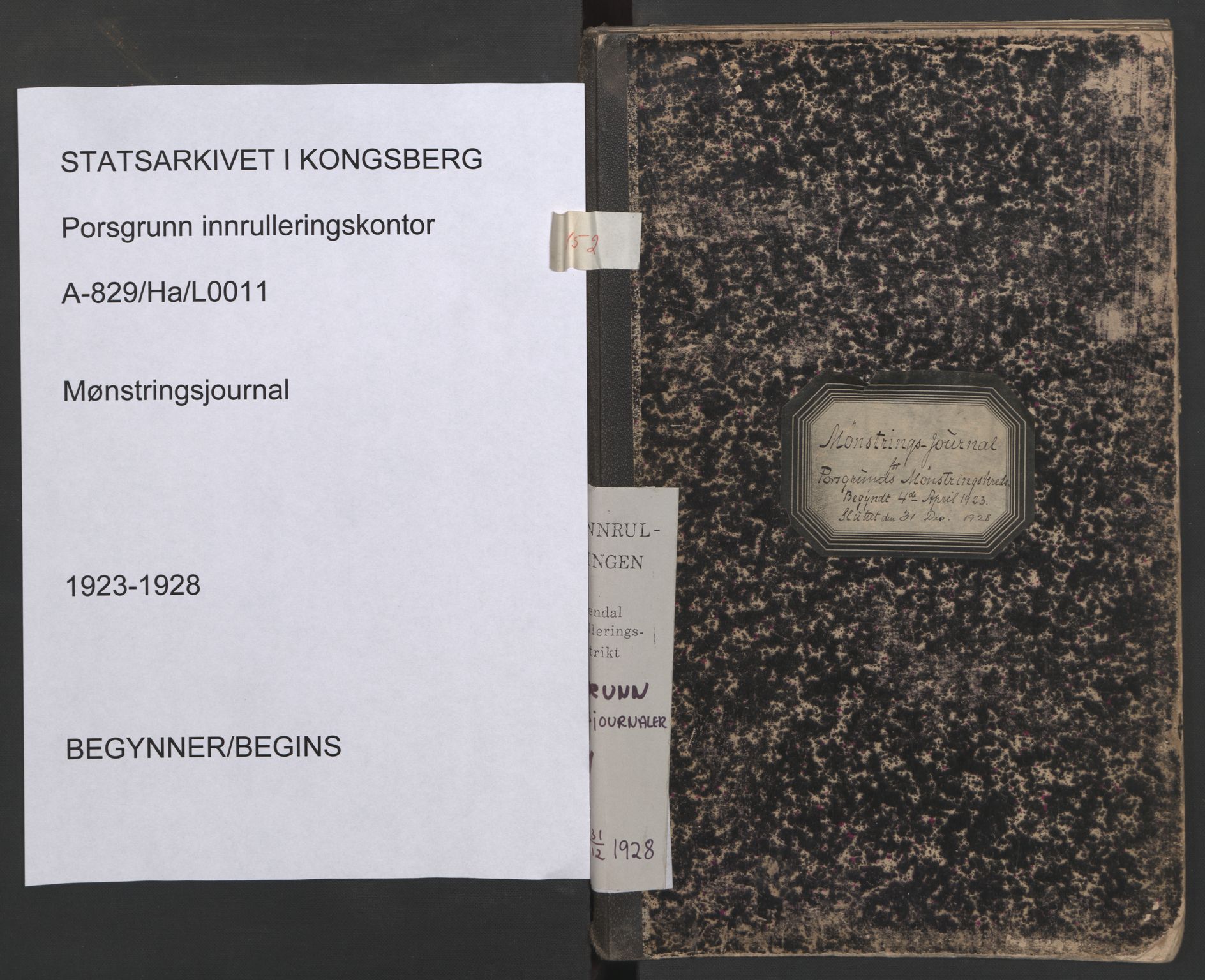 Porsgrunn innrulleringskontor, AV/SAKO-A-829/H/Ha/L0011: Mønstringsjournal, 1923-1928, p. 1