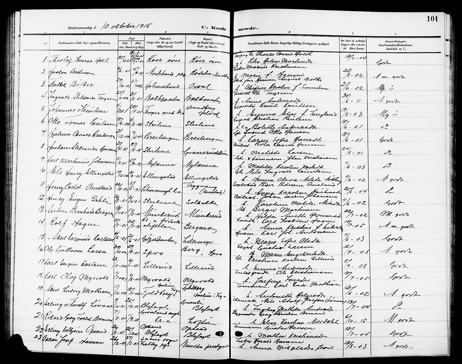 Nesodden prestekontor Kirkebøker, SAO/A-10013/G/Ga/L0002: Parish register (copy) no. I 2, 1905-1924, p. 101