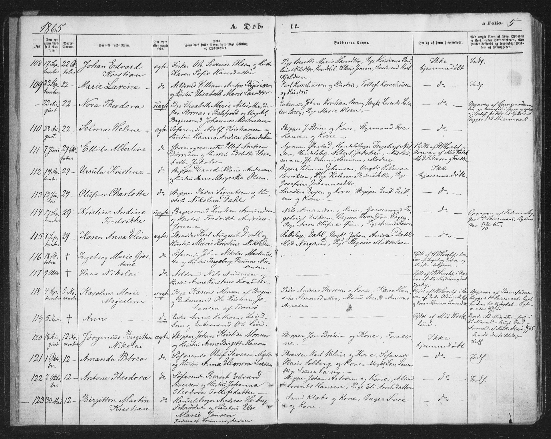 Tromsø sokneprestkontor/stiftsprosti/domprosti, SATØ/S-1343/G/Ga/L0012kirke: Parish register (official) no. 12, 1865-1871, p. 5