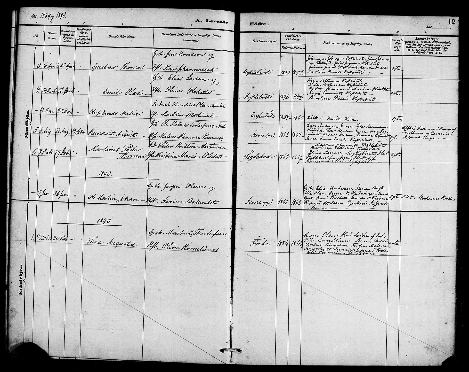 Davik sokneprestembete, SAB/A-79701/H/Haa/Haae/L0001: Parish register (official) no. E 1, 1882-1900, p. 12