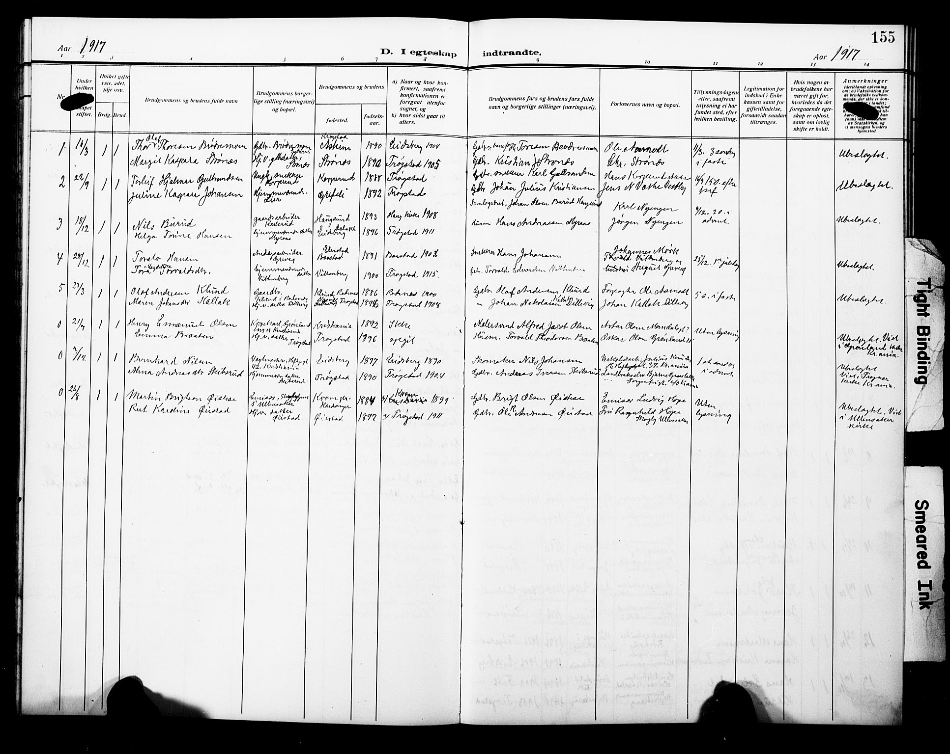 Trøgstad prestekontor Kirkebøker, AV/SAO-A-10925/G/Ga/L0002: Parish register (copy) no. I 2, 1911-1929, p. 155