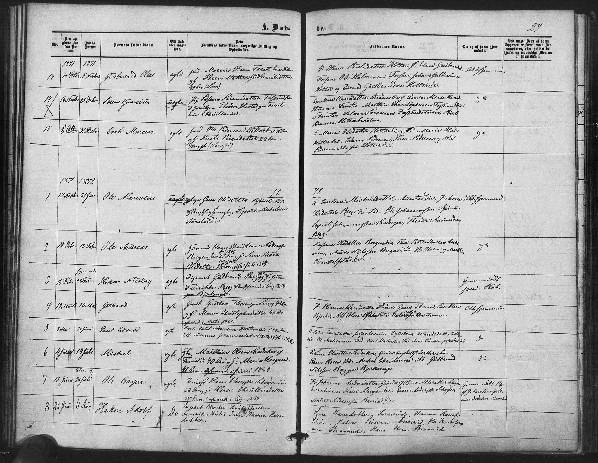 Nes prestekontor Kirkebøker, AV/SAO-A-10410/F/Fb/L0001: Parish register (official) no. II 1, 1859-1882, p. 27