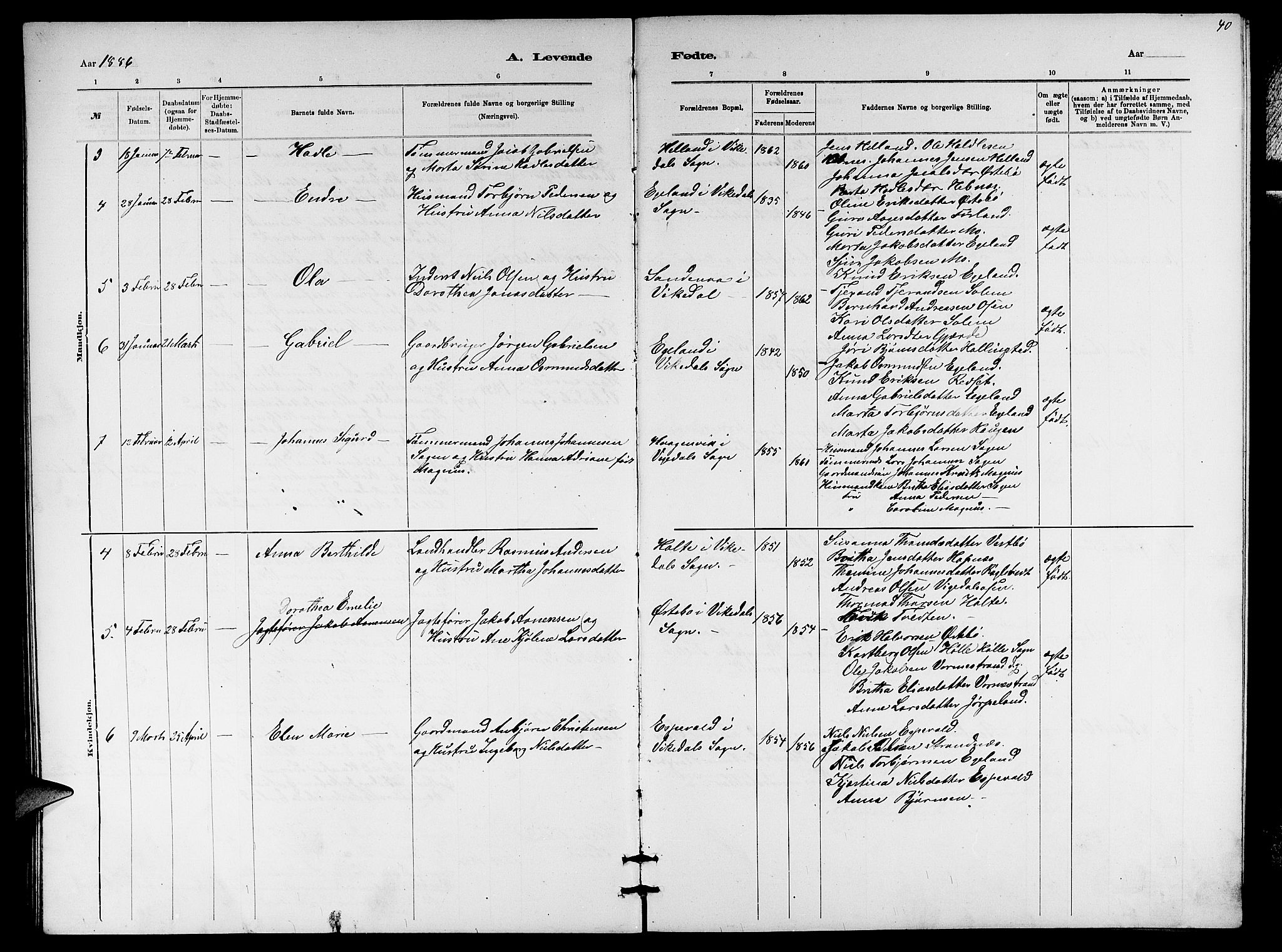 Vikedal sokneprestkontor, AV/SAST-A-101840/01/V: Parish register (copy) no. B 5, 1878-1888, p. 40