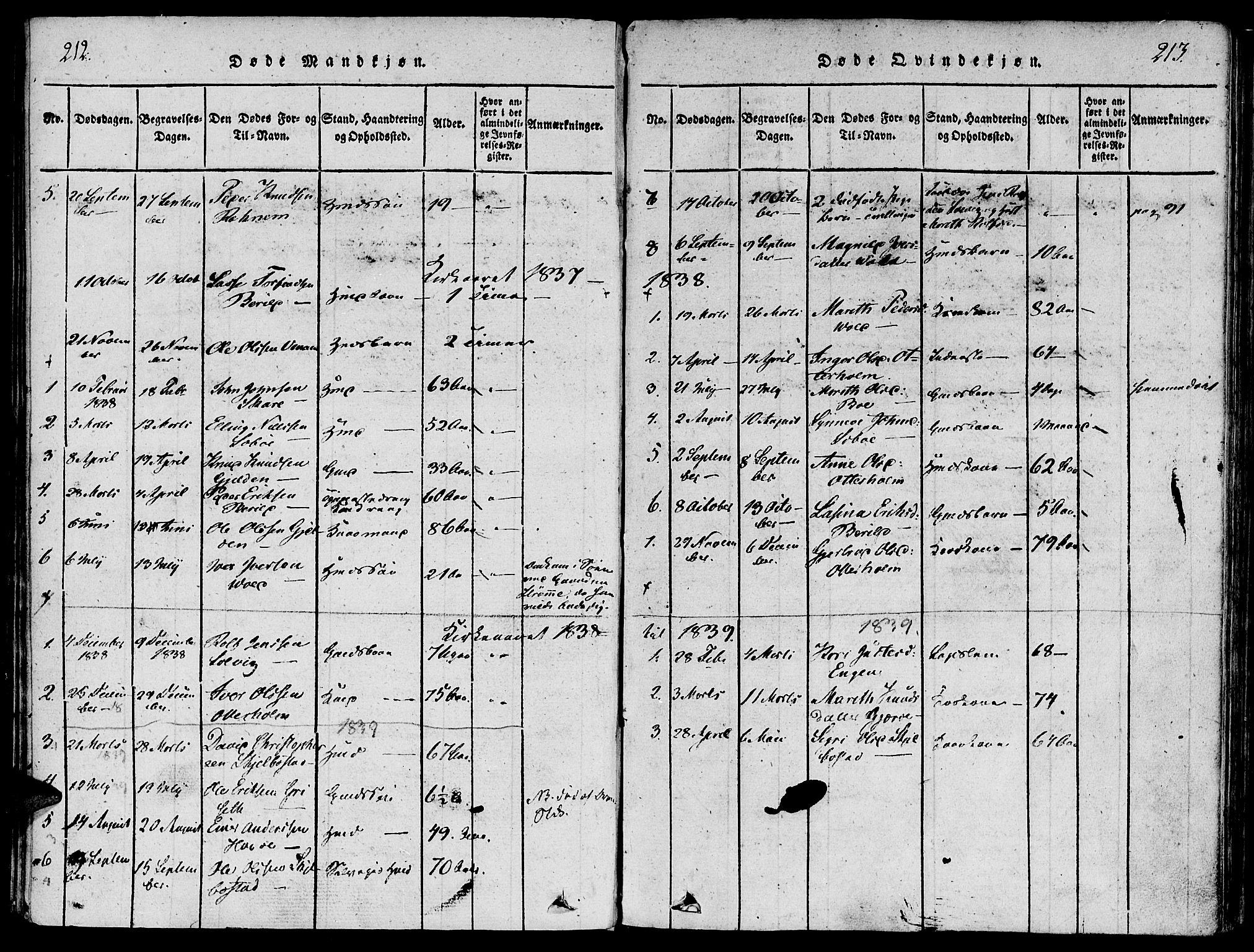 Ministerialprotokoller, klokkerbøker og fødselsregistre - Møre og Romsdal, SAT/A-1454/543/L0561: Parish register (official) no. 543A01, 1818-1853, p. 212-213