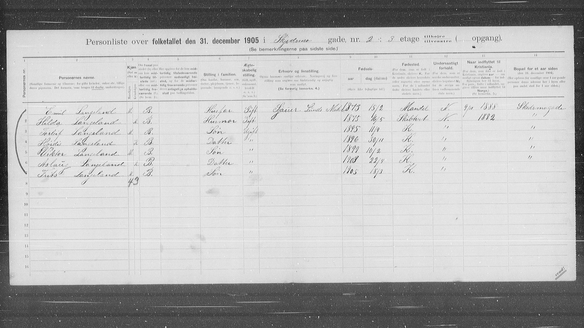 OBA, Municipal Census 1905 for Kristiania, 1905, p. 49417