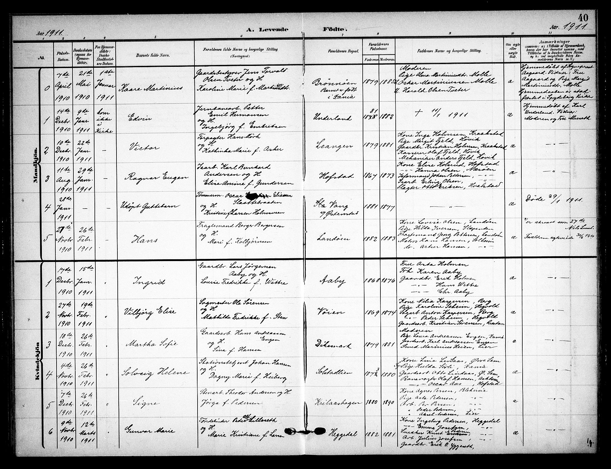 Asker prestekontor Kirkebøker, SAO/A-10256a/F/Fa/L0017: Parish register (official) no. I 17, 1907-1915, p. 40