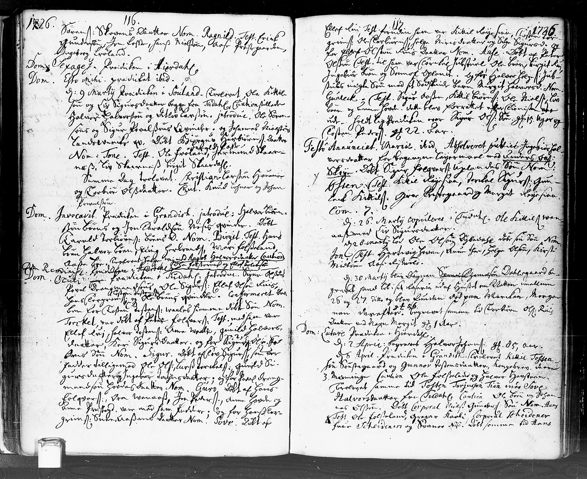 Hjartdal kirkebøker, AV/SAKO-A-270/F/Fa/L0002: Parish register (official) no. I 2, 1716-1754, p. 116-117