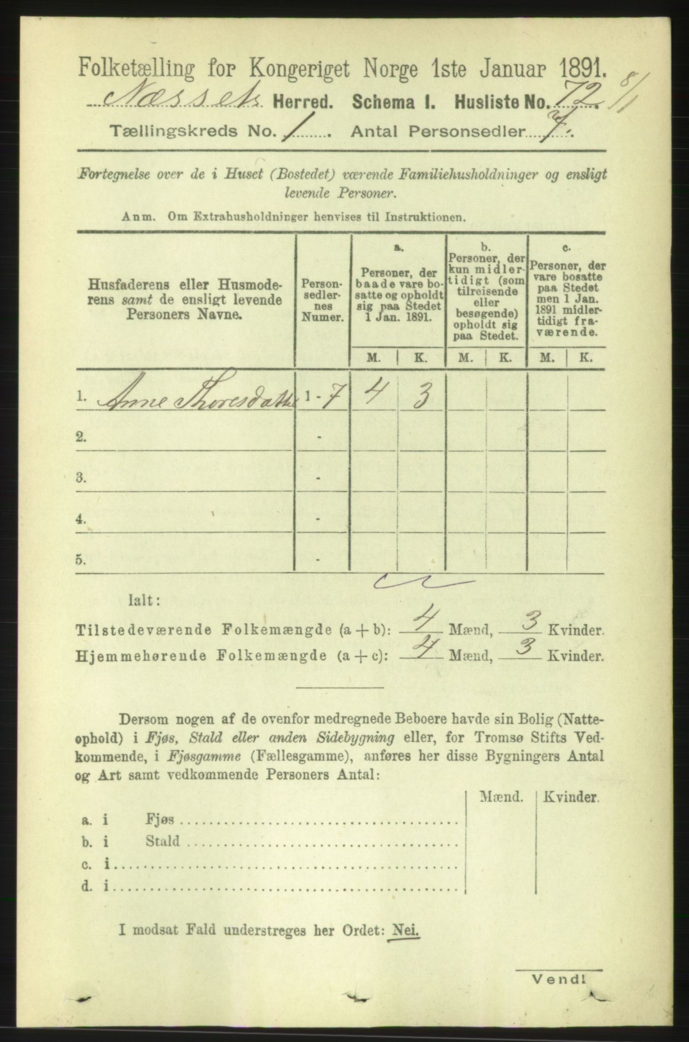 RA, 1891 census for 1543 Nesset, 1891, p. 86