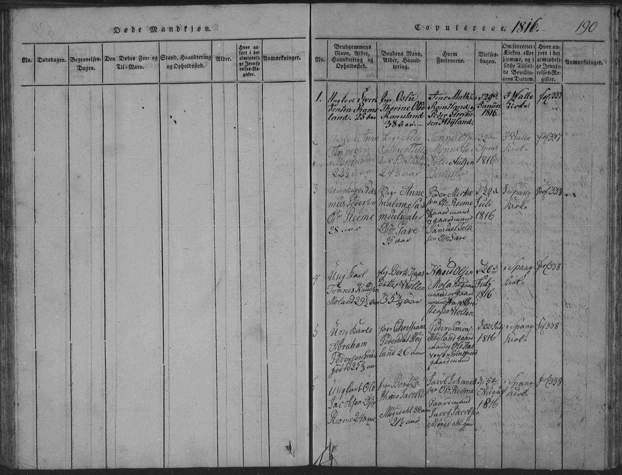 Sør-Audnedal sokneprestkontor, SAK/1111-0039/F/Fb/Fba/L0001: Parish register (copy) no. B 1, 1815-1850, p. 190