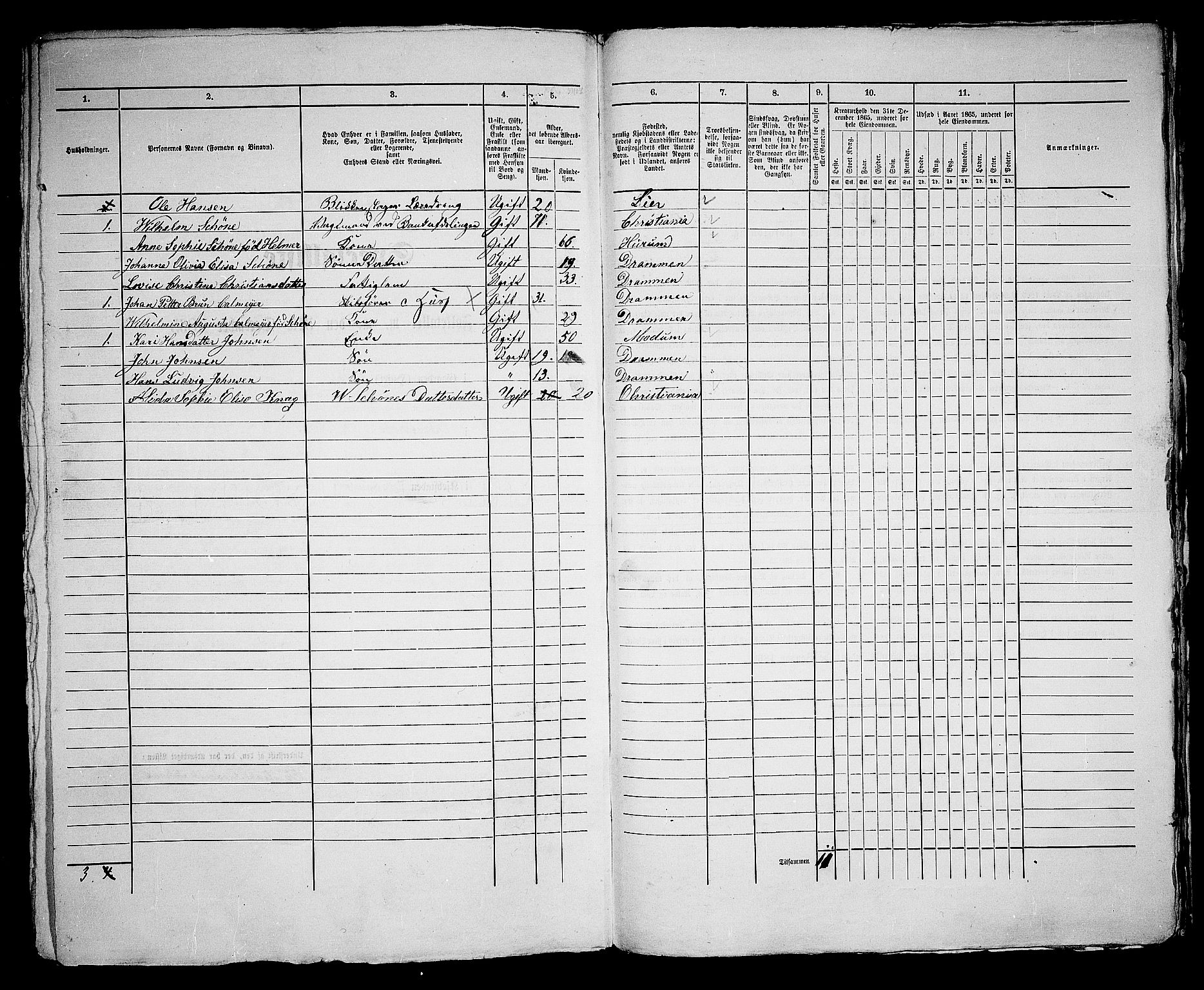 RA, 1865 census for Bragernes in Drammen, 1865, p. 587