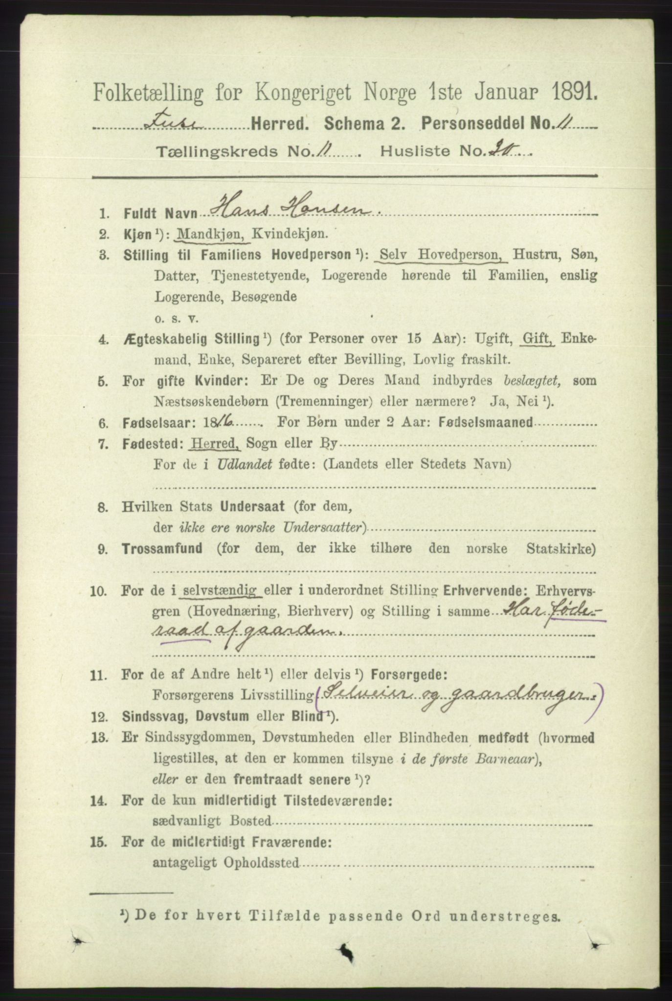 RA, 1891 census for 1241 Fusa, 1891, p. 2292