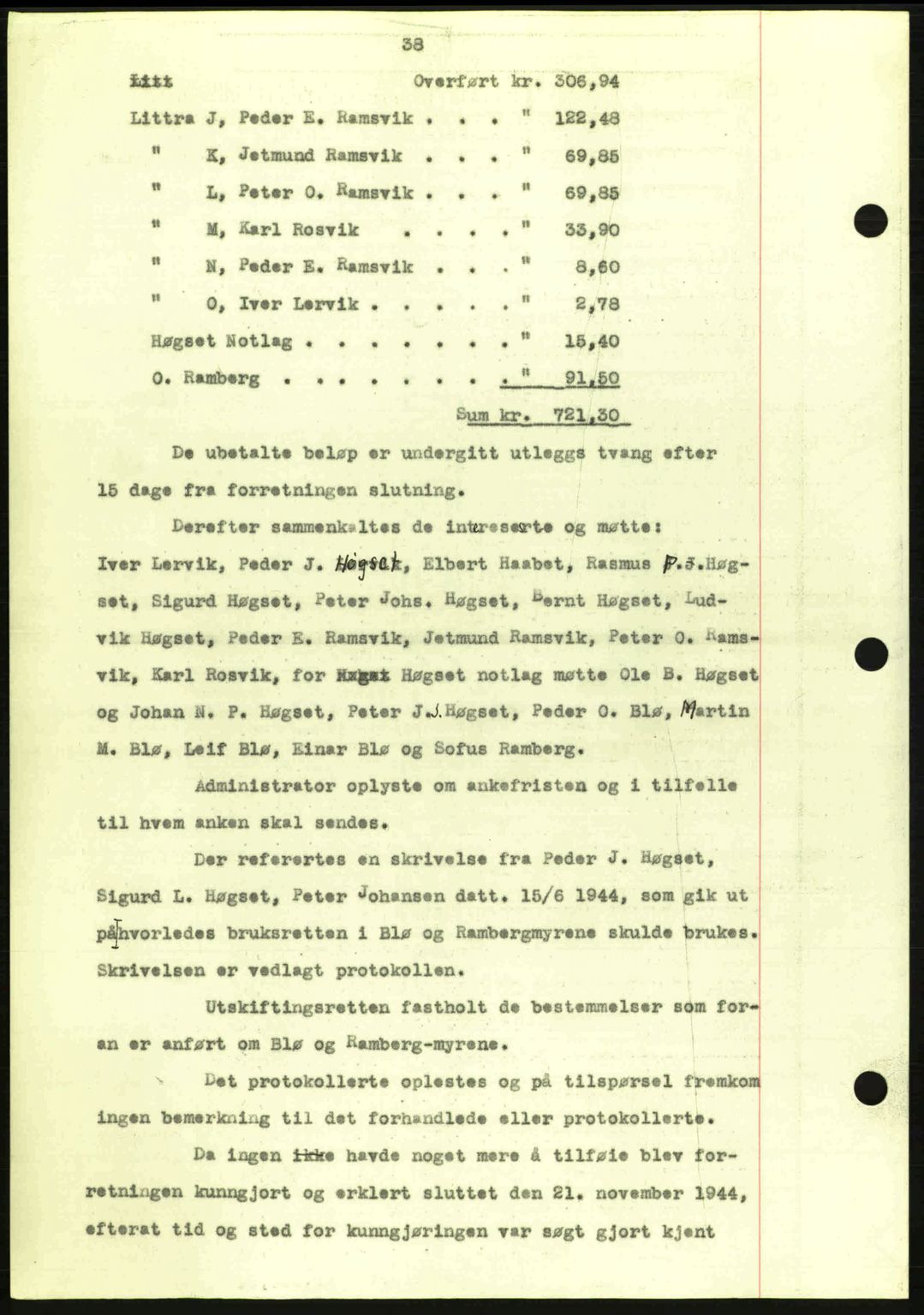 Romsdal sorenskriveri, AV/SAT-A-4149/1/2/2C: Mortgage book no. A17, 1944-1945, Diary no: : 98/1945