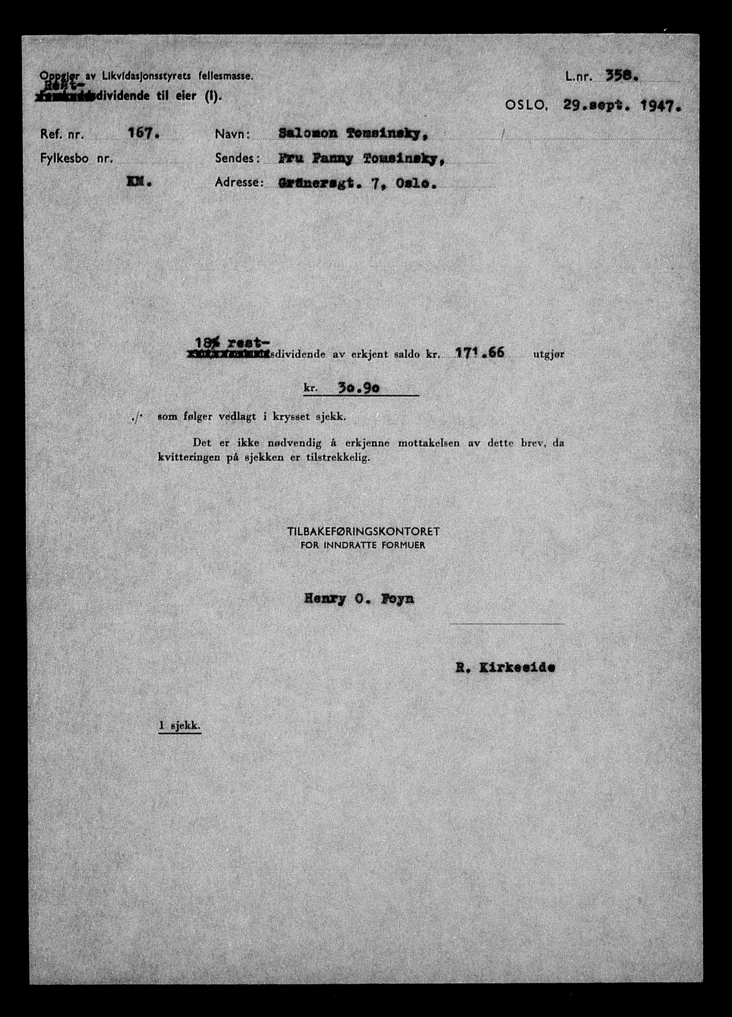 Justisdepartementet, Tilbakeføringskontoret for inndratte formuer, AV/RA-S-1564/H/Hc/Hcc/L0984: --, 1945-1947, p. 43