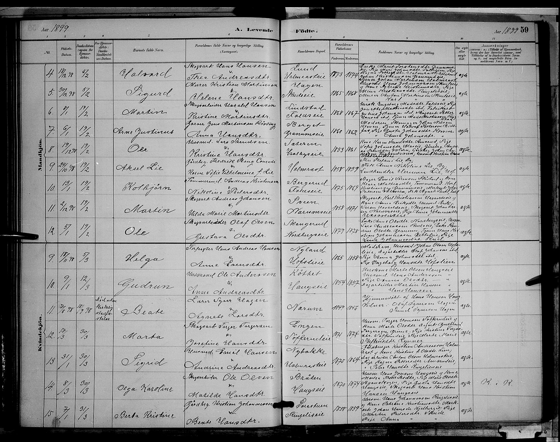 Søndre Land prestekontor, SAH/PREST-122/L/L0002: Parish register (copy) no. 2, 1884-1900, p. 59