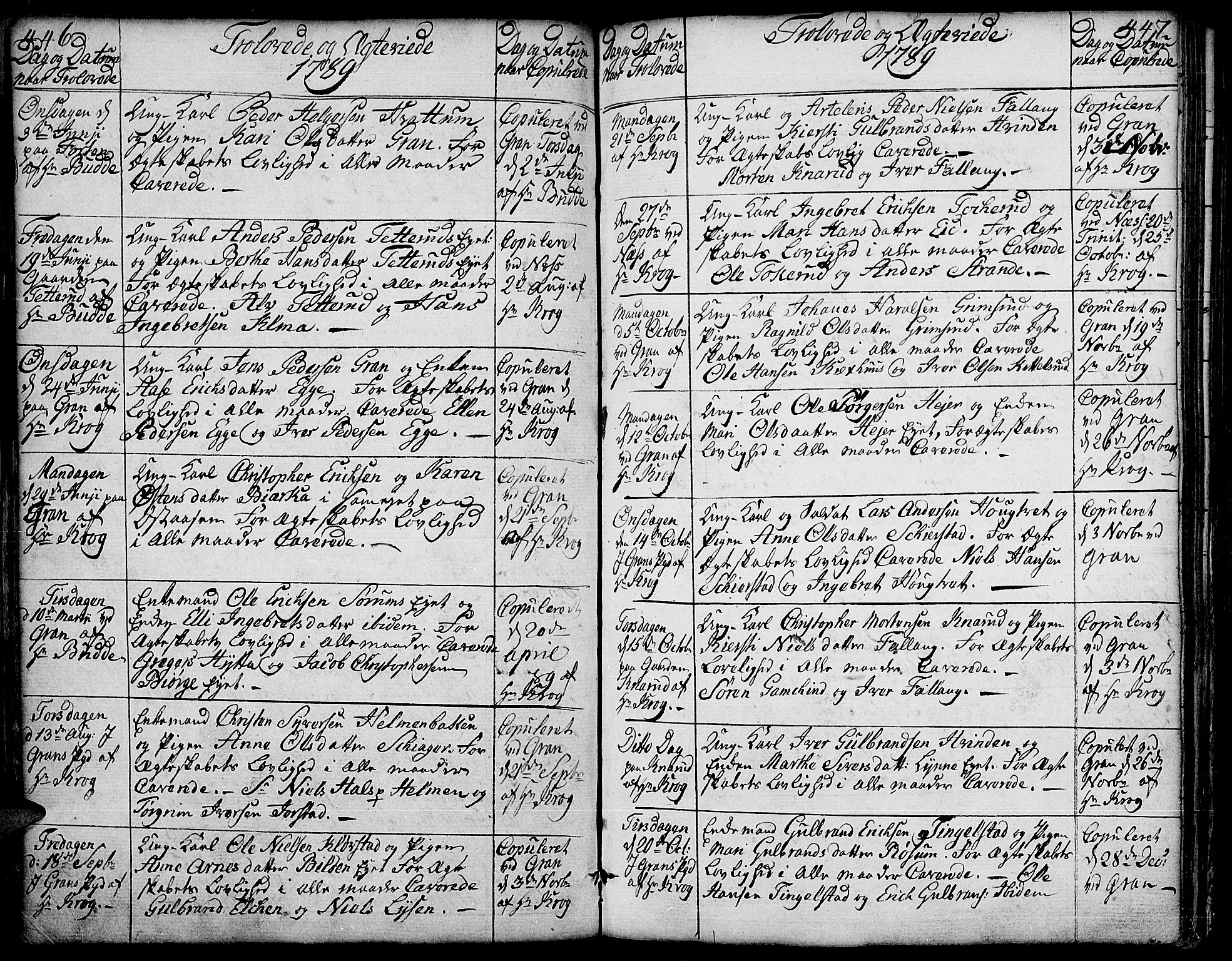 Gran prestekontor, SAH/PREST-112/H/Ha/Haa/L0006: Parish register (official) no. 6, 1787-1824, p. 446-447