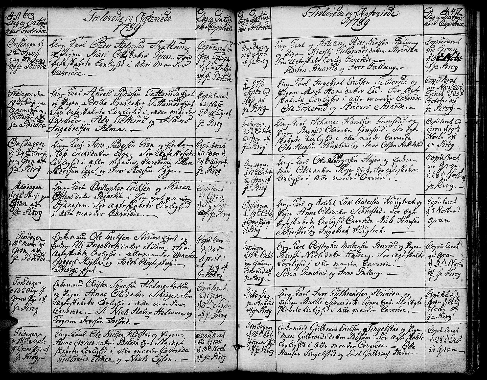 Gran prestekontor, AV/SAH-PREST-112/H/Ha/Haa/L0006: Parish register (official) no. 6, 1787-1824, p. 446-447