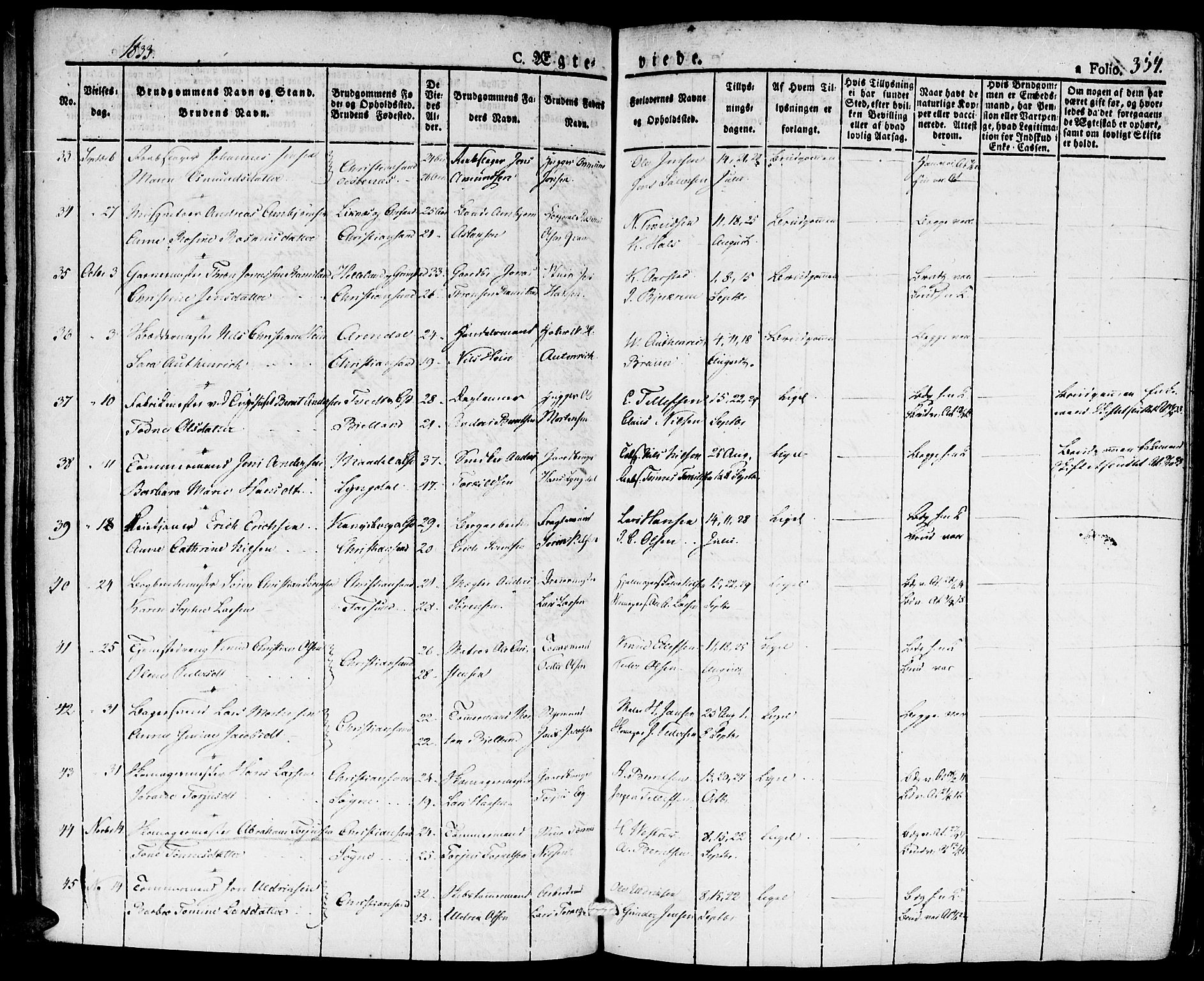 Kristiansand domprosti, SAK/1112-0006/F/Fa/L0011: Parish register (official) no. A 11, 1827-1841, p. 354