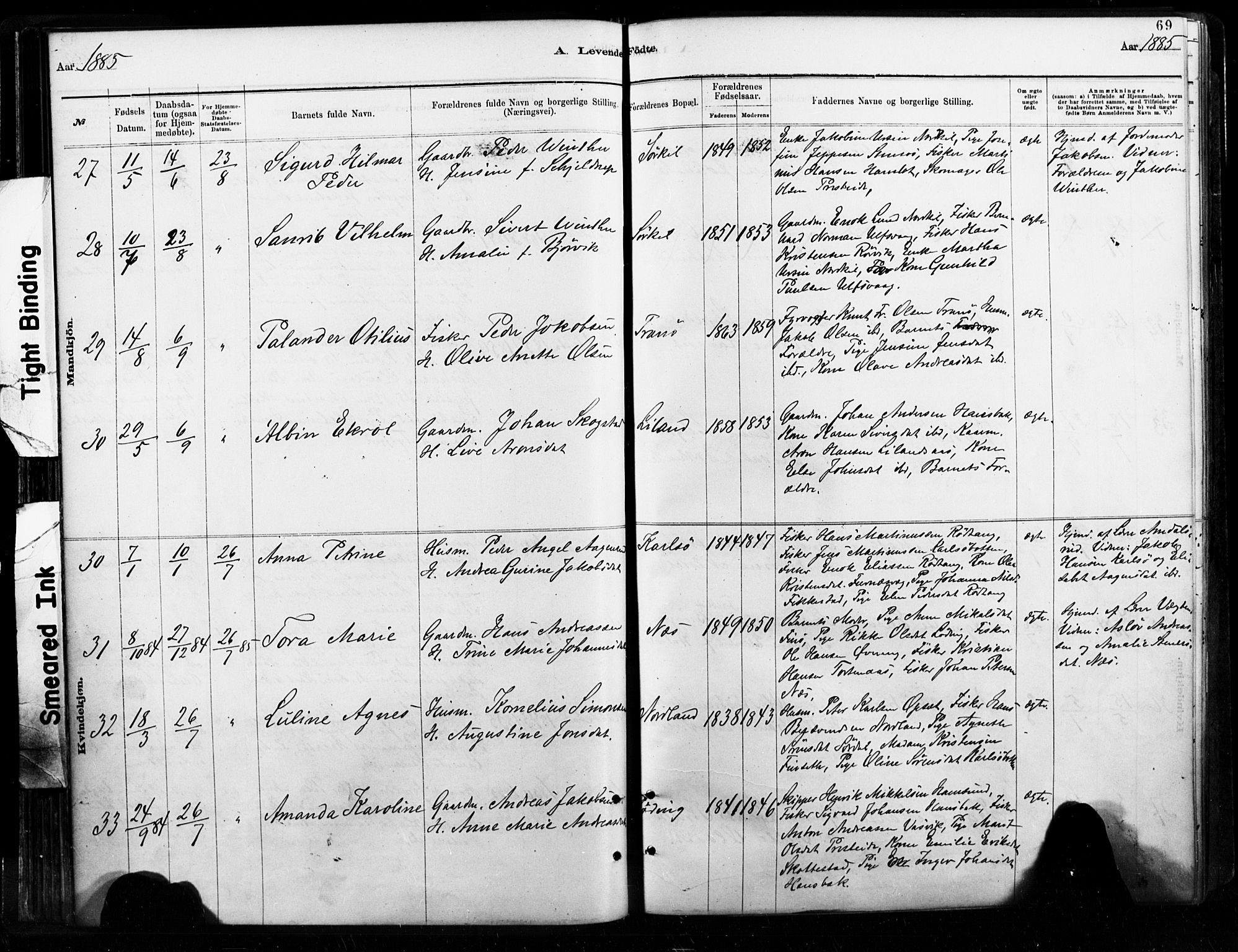 Ministerialprotokoller, klokkerbøker og fødselsregistre - Nordland, SAT/A-1459/859/L0846: Parish register (official) no. 859A06, 1878-1889, p. 69
