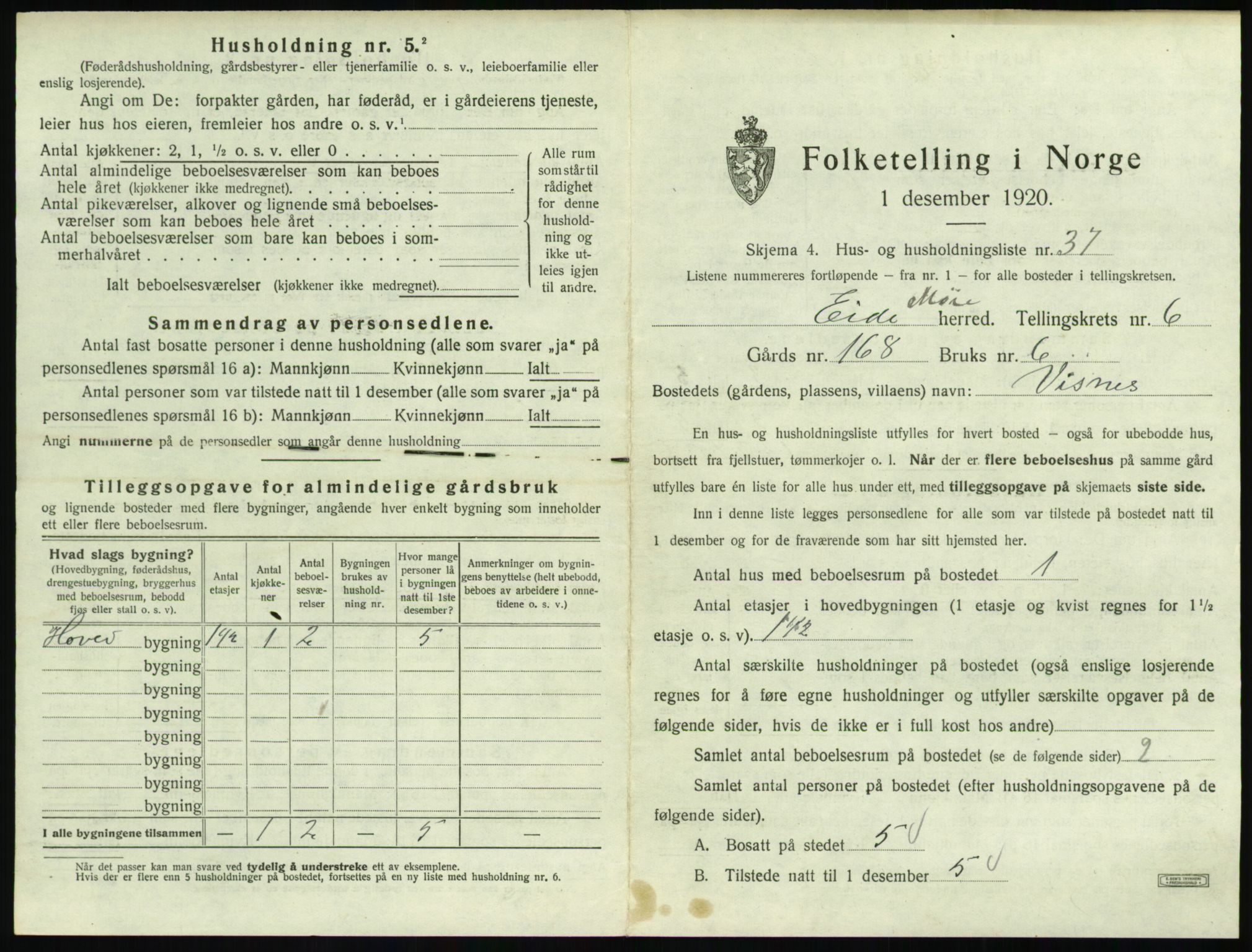 SAT, 1920 census for Eid (MR), 1920, p. 482