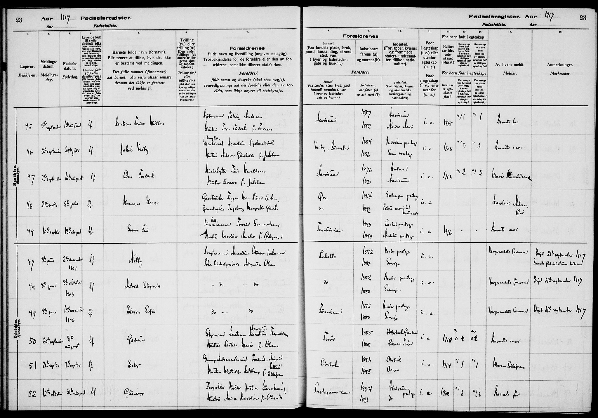 Nøtterøy kirkebøker, AV/SAKO-A-354/J/Ja/L0001: Birth register no. 1, 1916-1928, p. 23